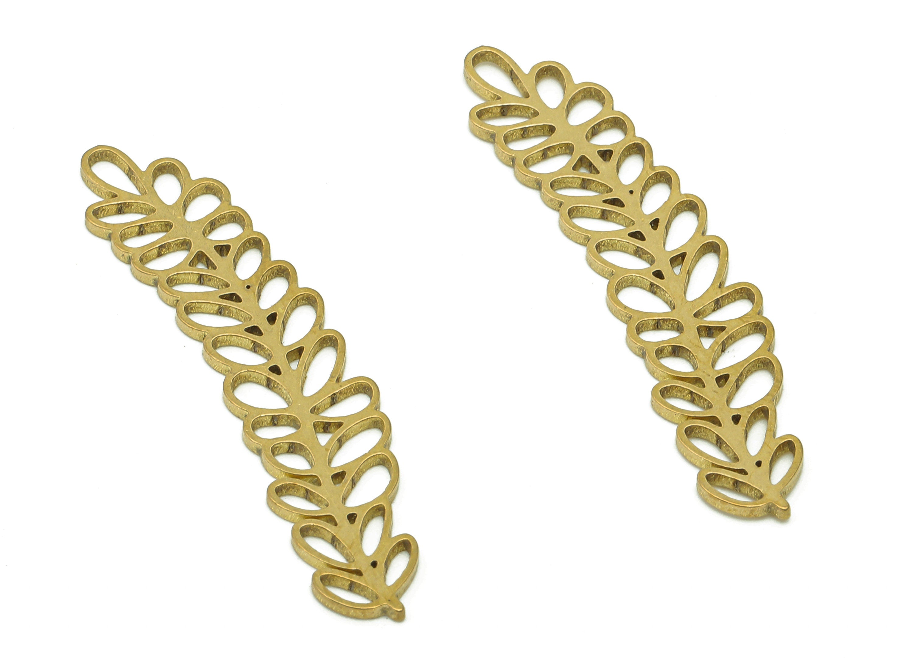 Brass Ash Leaves Earring Charms - Raw Brass Plant Cutout Earring - Botanical Pendant - Leaf Branch Charm - 37.9x8.3x0.9mm - PPA6280 - DOMEDBAZAAR