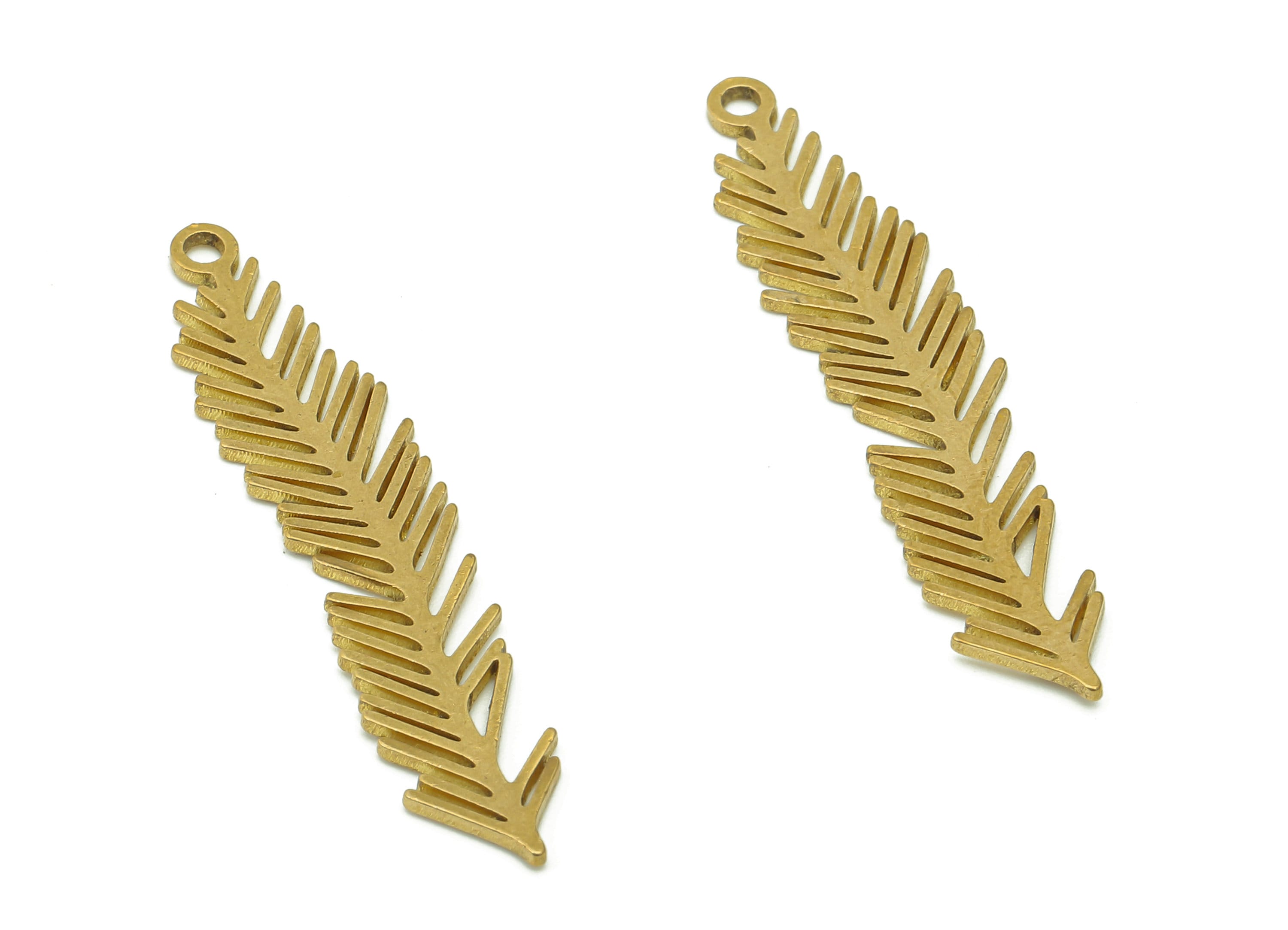 Brass Acicular Spruce Earring Charm - Raw Brass Pine Leaves Earring - Yew Pendant With Loop - Botanical Charm - 37.8x7.6x0.8mm - PPA6287 - DOMEDBAZAAR