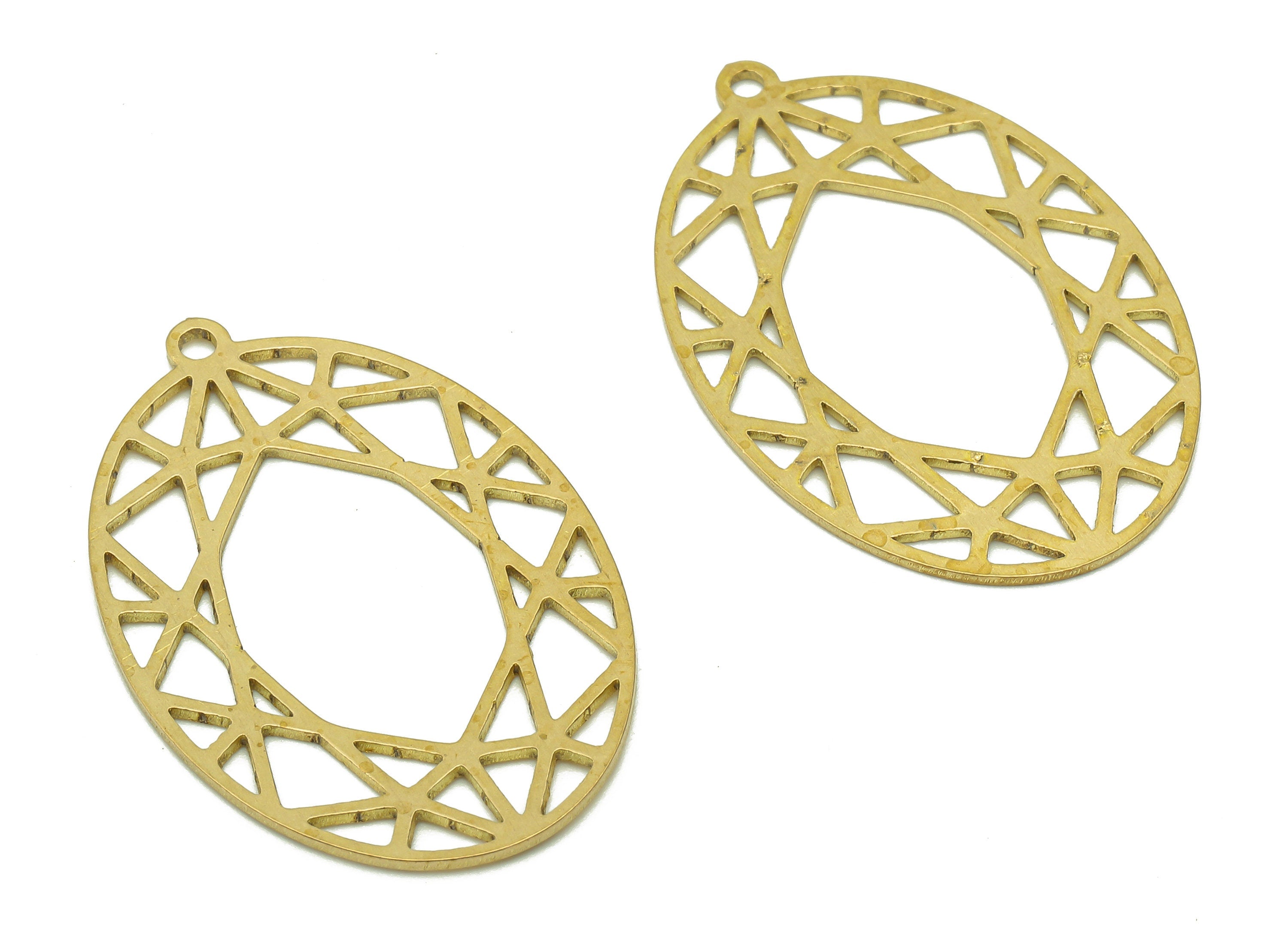 Brass Oval Earring Charm - Raw Brass Ellipse Cutout Earring - Oval Pendant With Loop - Oval Charm For Necklace - 31.9x21.2x0.7mm - PPA6307 - DOMEDBAZAAR