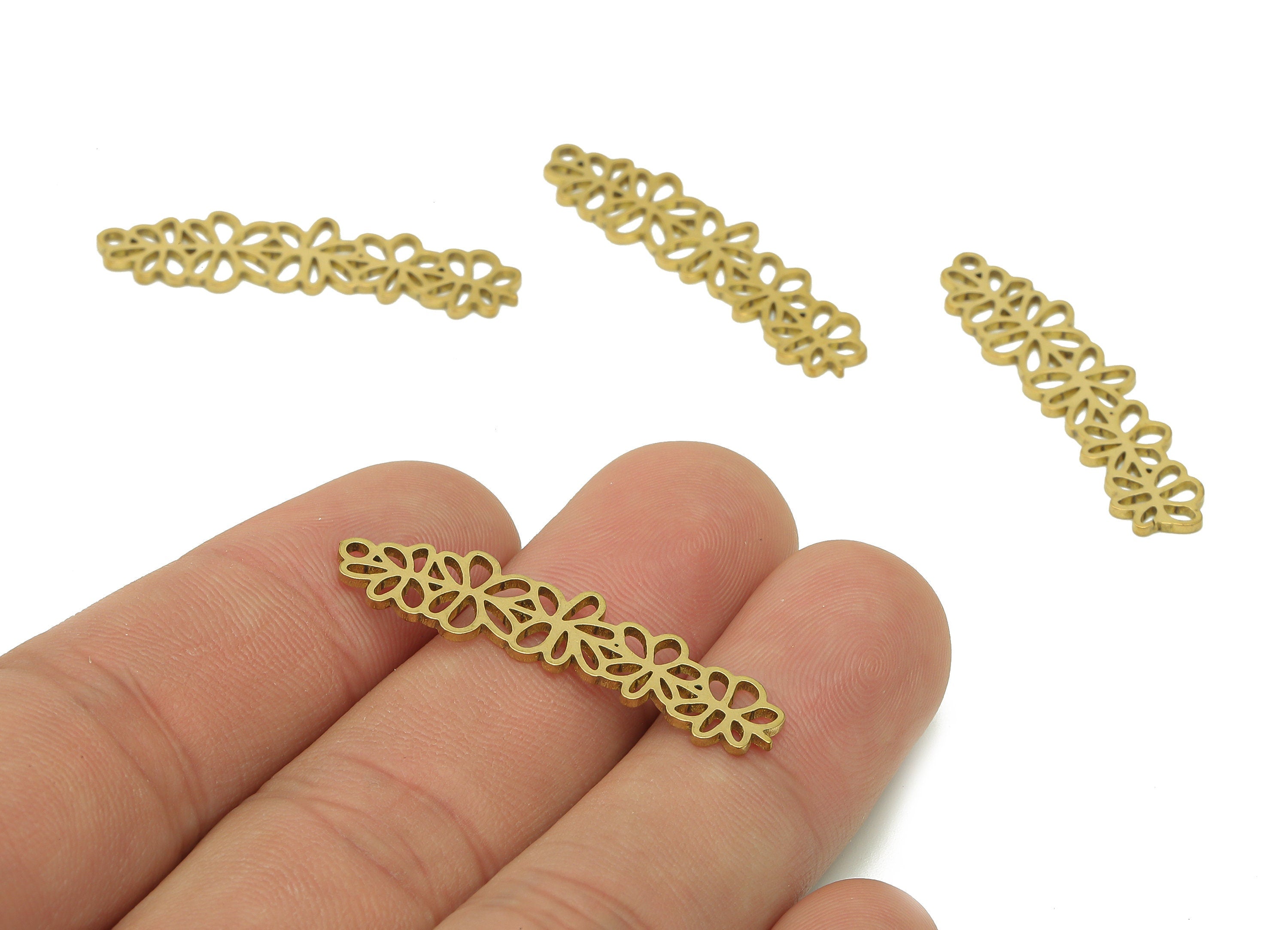 Brass Flower Earring Charms - Raw Brass Branch Earring - Leaf Pendant With Loop - Botanical Charm For Necklace - 35.8x9.2x0.8mm - PPA6326 - DOMEDBAZAAR