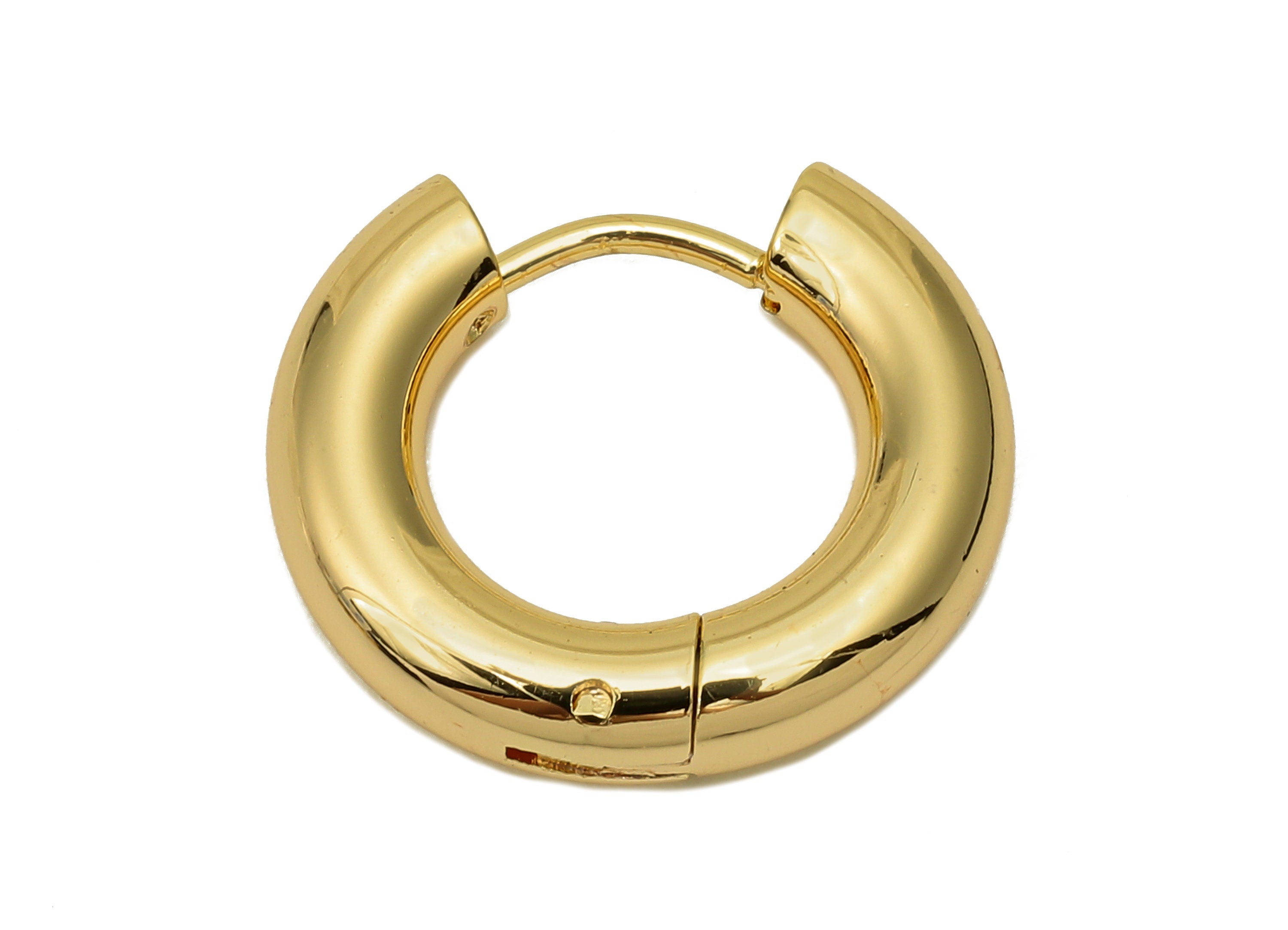 Brass Circle Earrings Clasps - Gold Thick Round Hoop Earrings - Huggie Hoop Clasp - 18K Real Gold Plated Brass - 19x16.8x4mm - RGP5587 - DOMEDBAZAAR