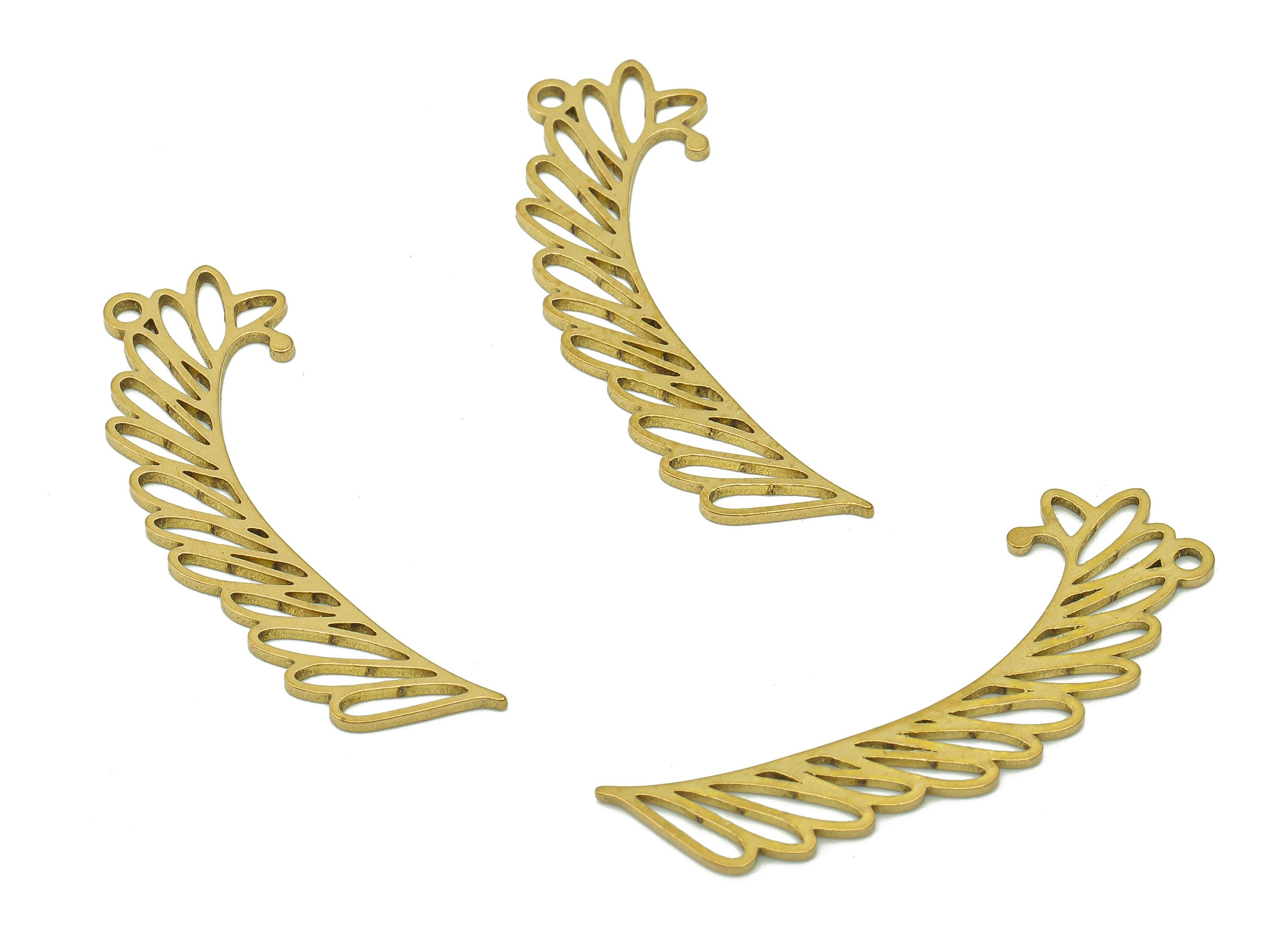 Brass Leaves Wing Earring Charms - Raw Brass Plant Earring - Botanical Pendant - Leaf Branch Charm - 37.3x11.1x0.9mm - PPA6331 - DOMEDBAZAAR