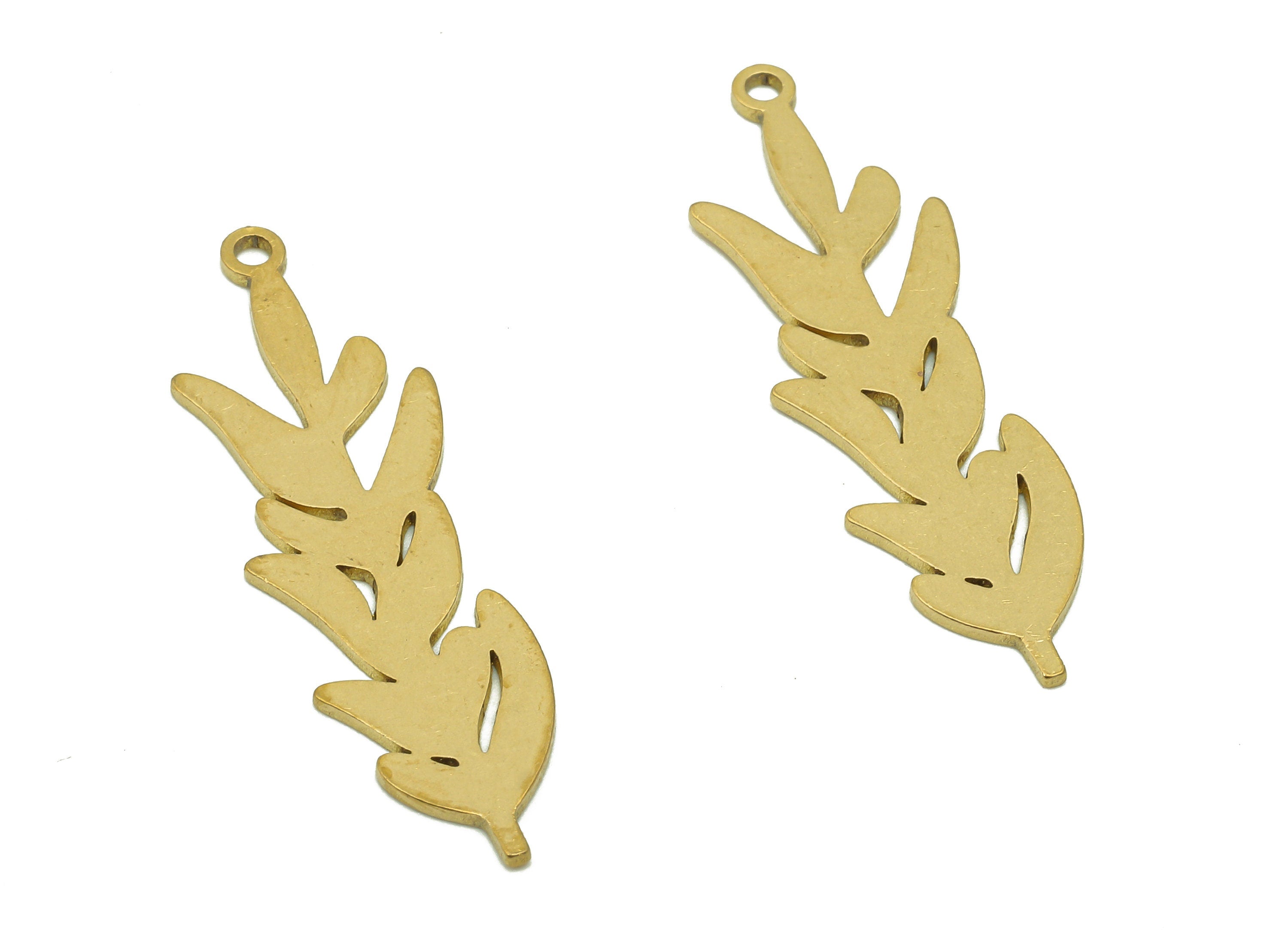 Brass Flower Earring Charms - Raw Brass Leaves Earring - Leaf Pendant With Loop - Botanical Charm For Necklace - 35.9x10.7x0.7mm - PPA6346 - DOMEDBAZAAR