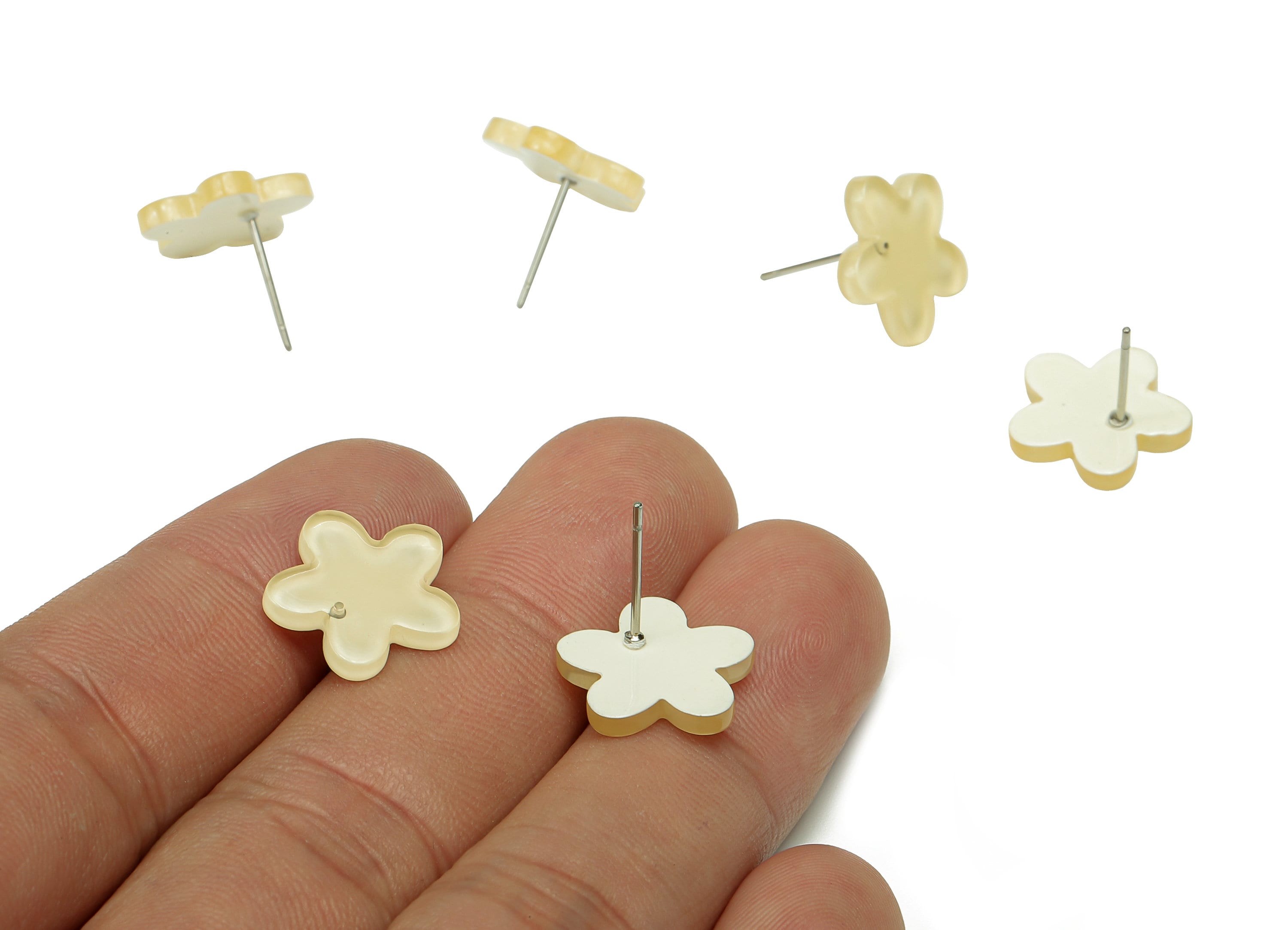 Acrylic Flower Earring Post - Clear Yellow Flower Stud Earring - 316 Stainless Steel Stud - Color Code: A854 - 14.4x14.3x2.2mm -AC1333A-A854 - DOMEDBAZAAR