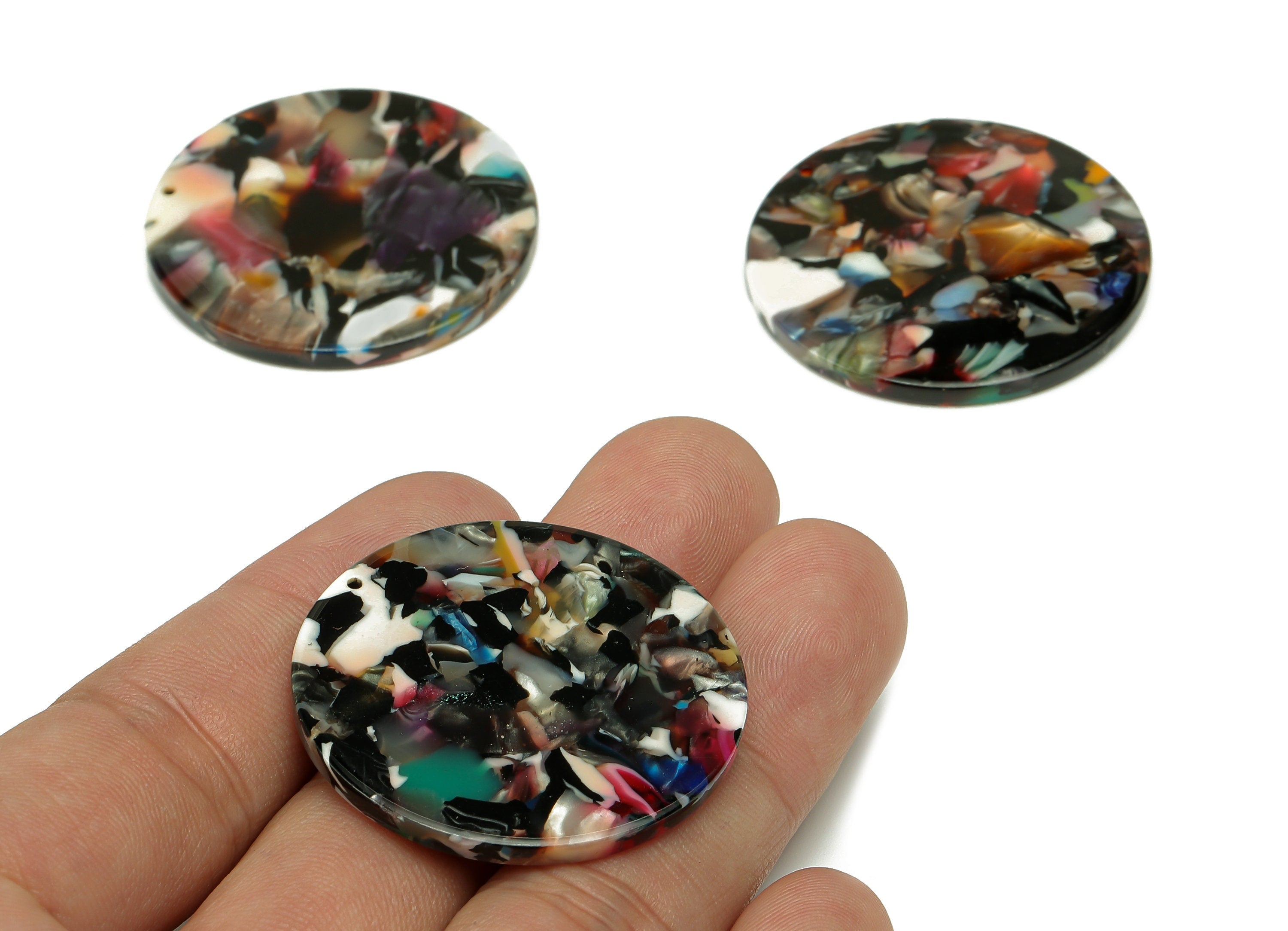 Acetate Round Earring Charms - Circle Earring With Hole - Coin Pendant - Earring Findings - Color Code: A492 - 37.55x37x2.6mm - AC1573-A492 - DOMEDBAZAAR