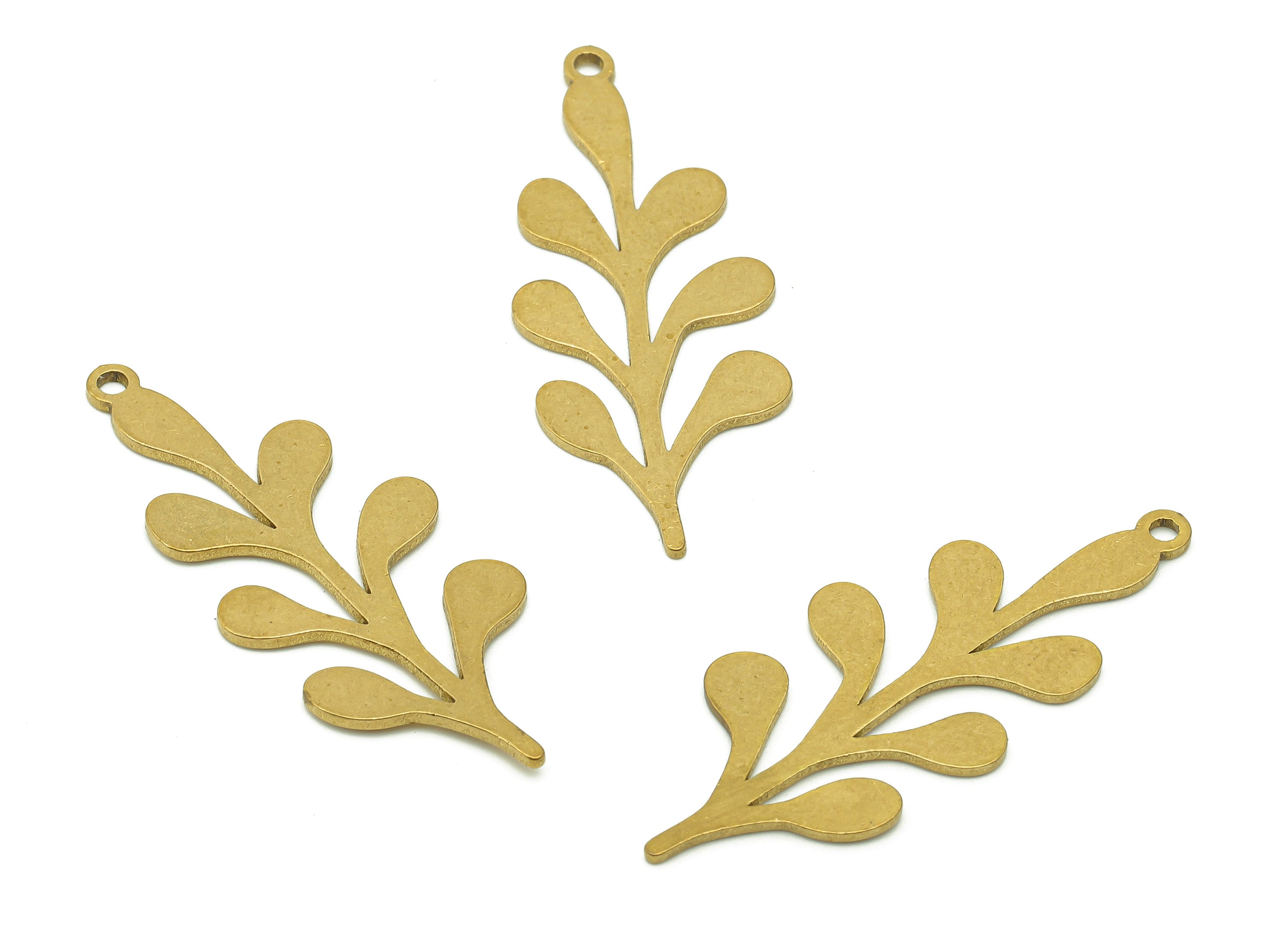 Brass Flower Earring Charms - Raw Brass Leaves Earring - Leaf Pendant With Loop - Botanical Charm For Necklace - 36x14.2x0.8mm - PPA6363 - DOMEDBAZAAR