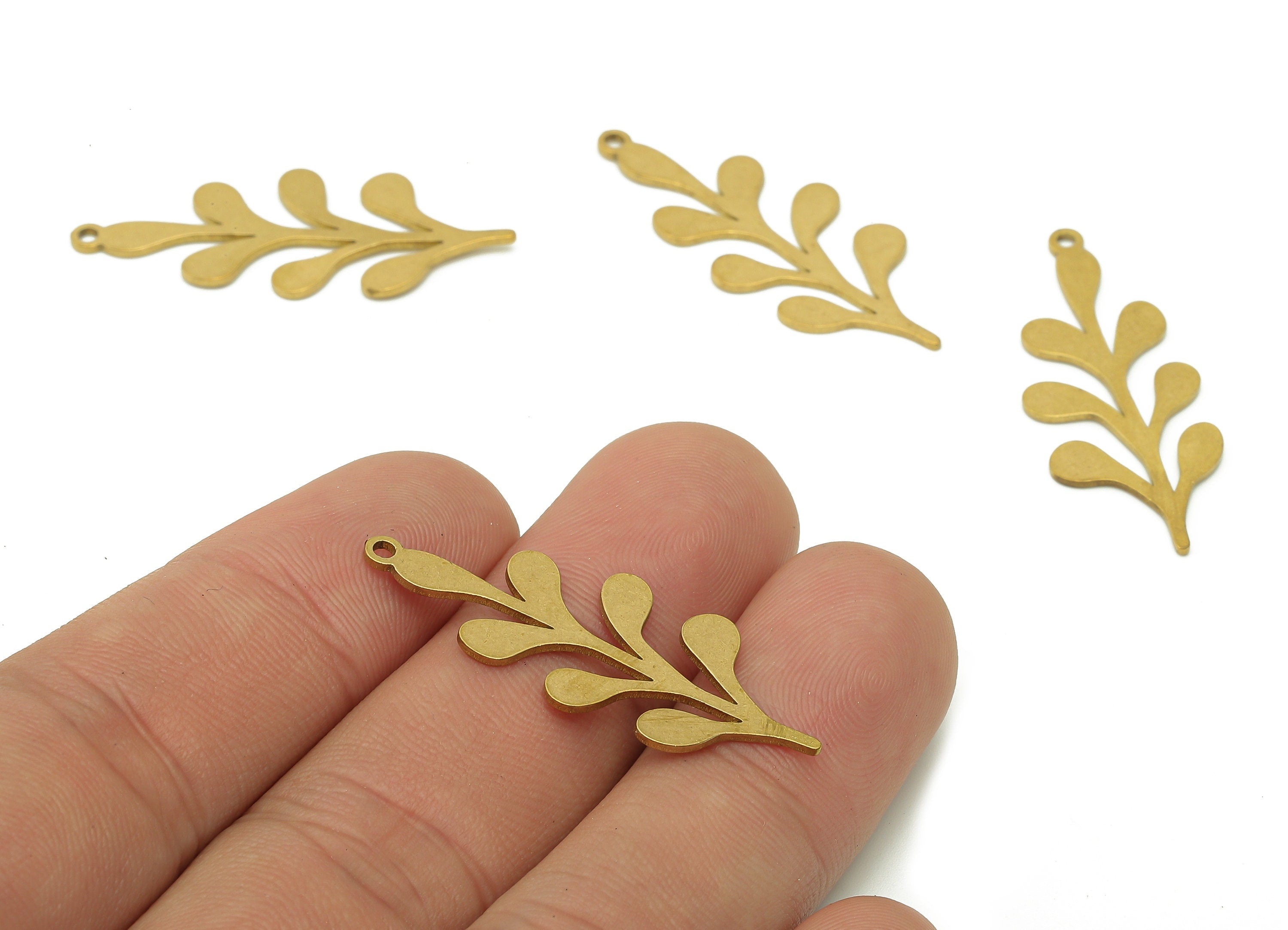 Brass Flower Earring Charms - Raw Brass Leaves Earring - Leaf Pendant With Loop - Botanical Charm For Necklace - 36x14.2x0.8mm - PPA6363 - DOMEDBAZAAR