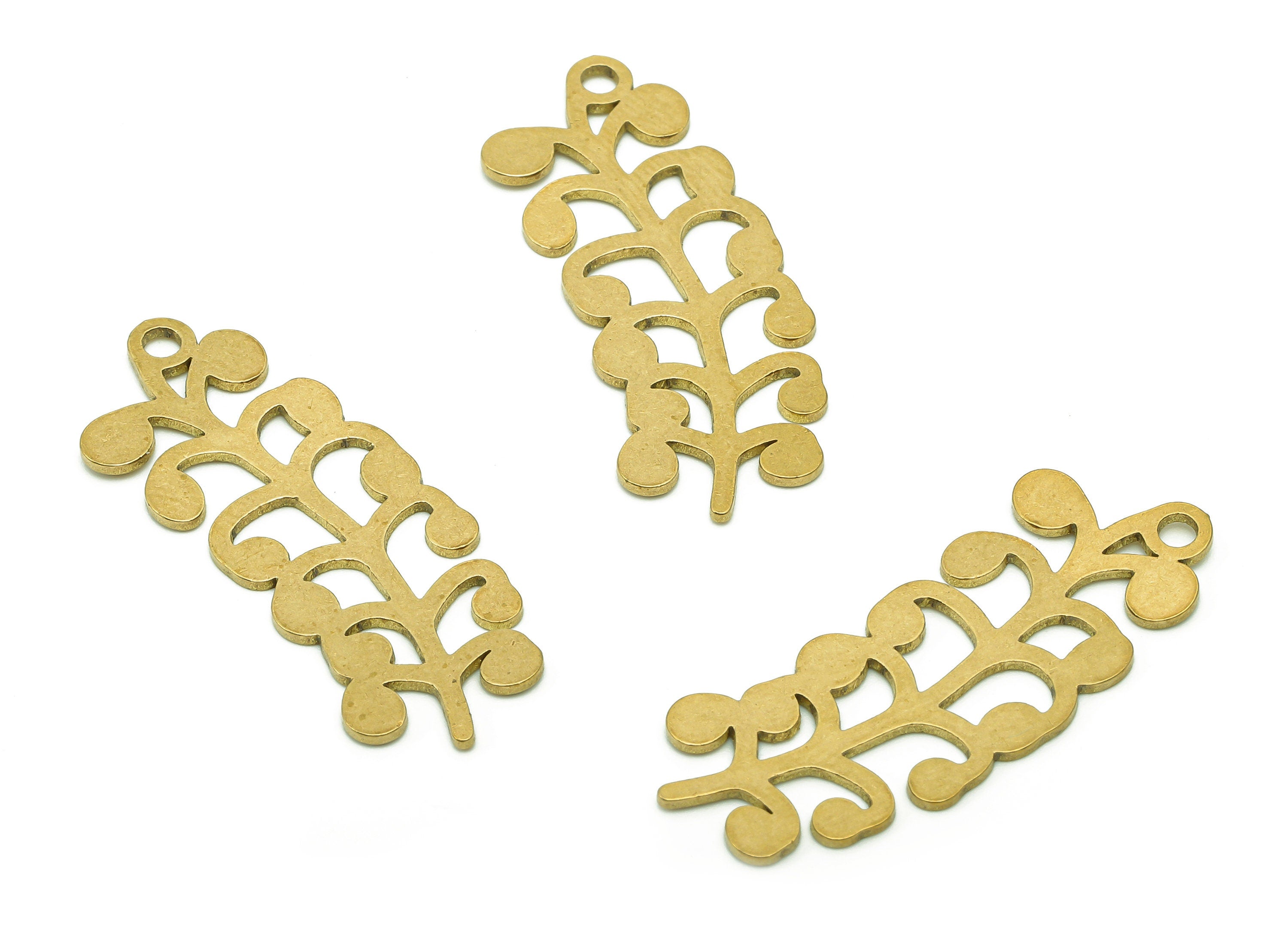 Brass Flower Earring Charms - Raw Brass Flower Earring - Branch Pendant With Loop - Botanical Charm For Necklace - 35x14x0.8mm - PPA6366 - DOMEDBAZAAR