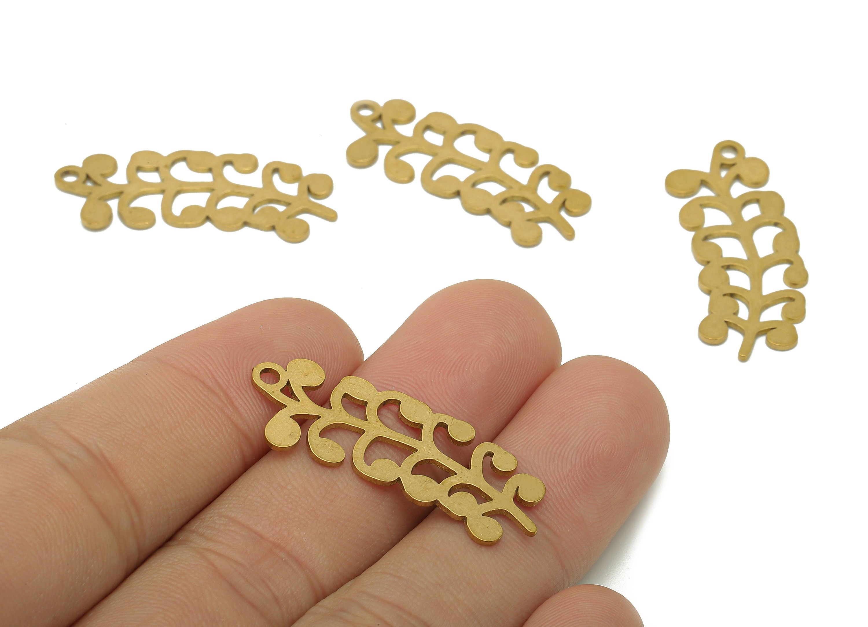 Brass Flower Earring Charms - Raw Brass Flower Earring - Branch Pendant With Loop - Botanical Charm For Necklace - 35x14x0.8mm - PPA6366 - DOMEDBAZAAR