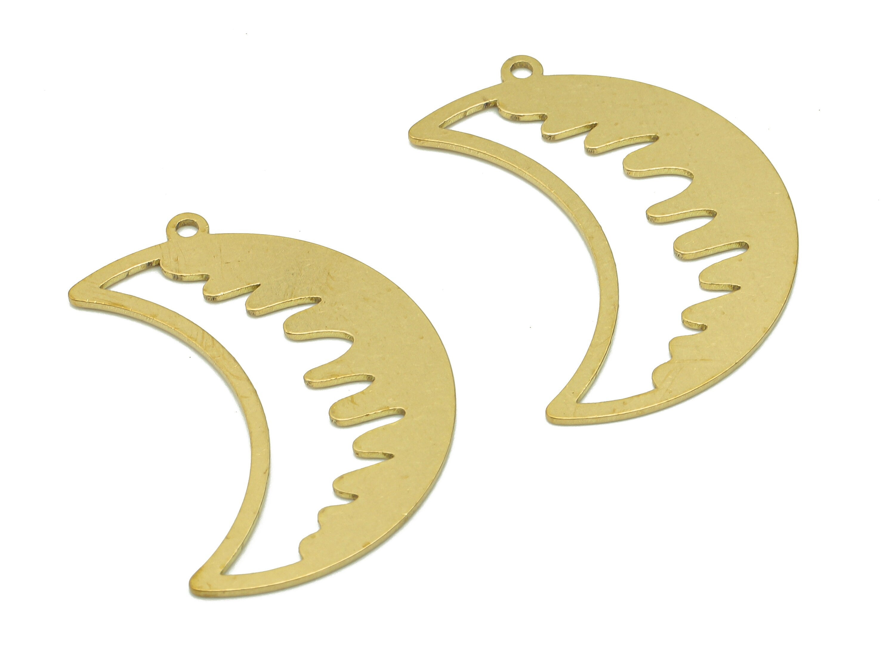 Brass Crescent Pendant - Raw Brass The Moon Earring Charm - Crescent Earring With Loop - Charm For Necklace - 31.2x17.7x0.7mm - PPA6382 - DOMEDBAZAAR