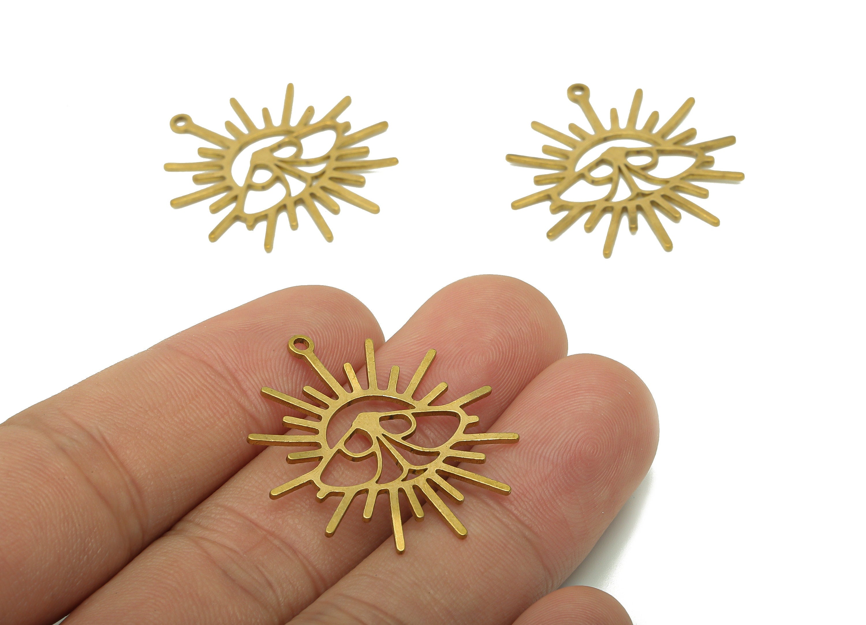 Brass Sun Moth Earring Charms - Raw Brass Sun Earring - Moth Pendant With Loop - Eyelash Charm - 31.9x29.5x0.8mm - PPA6388 - DOMEDBAZAAR