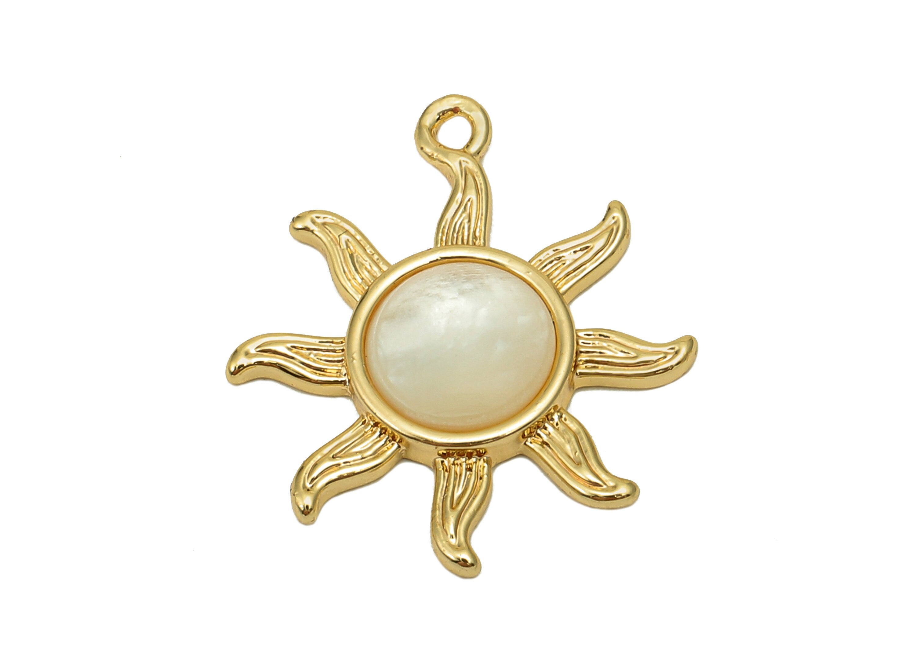Brass Sun Earring Charm - Shell Circle Textured Sun Earring - Sun Pendant With Loop - 18K Real Gold Plating Charm - 21.6x17.6x3.2mm -RGP5642 - DOMEDBAZAAR