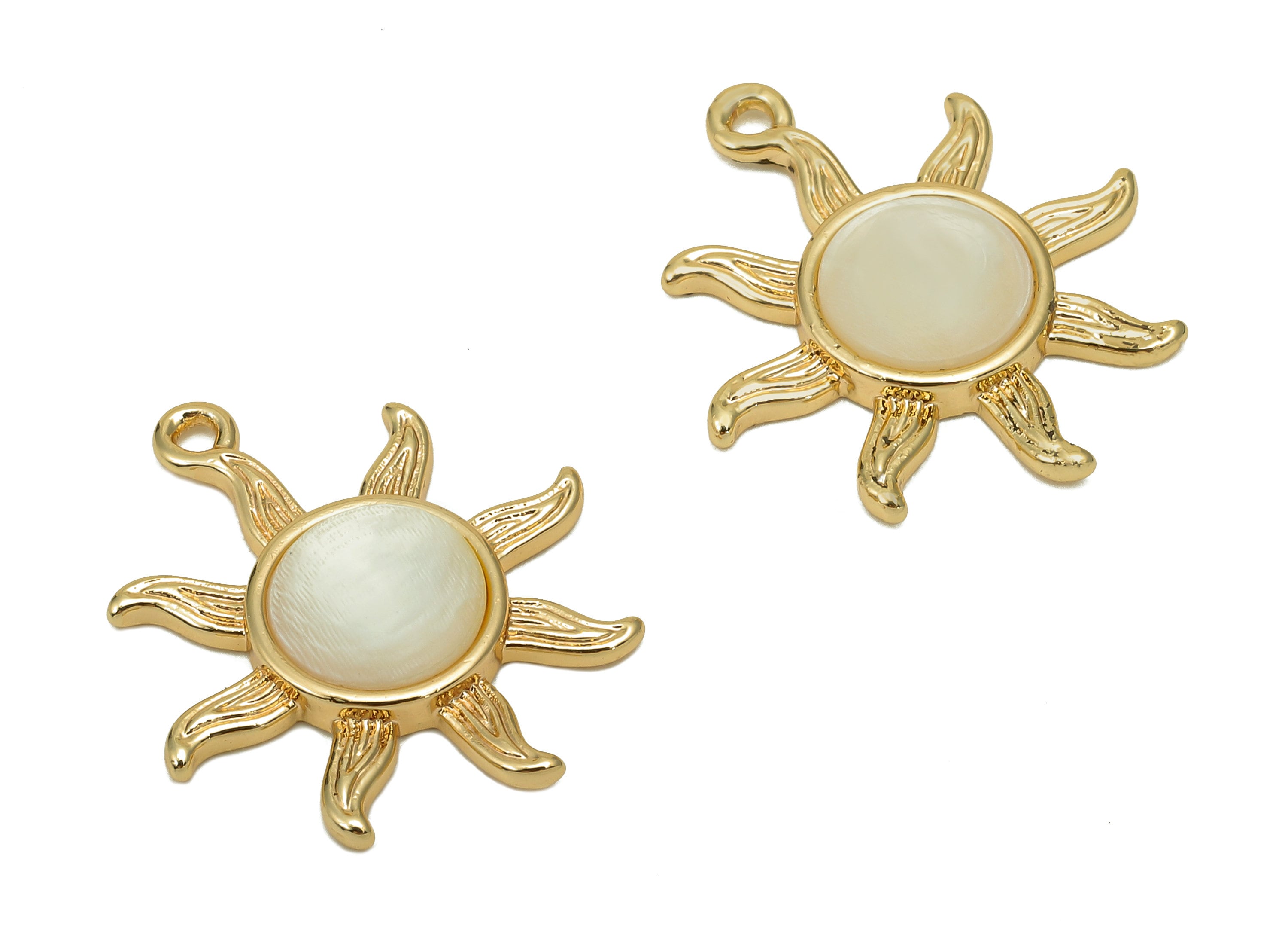 Brass Sun Earring Charm - Shell Circle Textured Sun Earring - Sun Pendant With Loop - 18K Real Gold Plating Charm - 21.6x17.6x3.2mm -RGP5642 - DOMEDBAZAAR