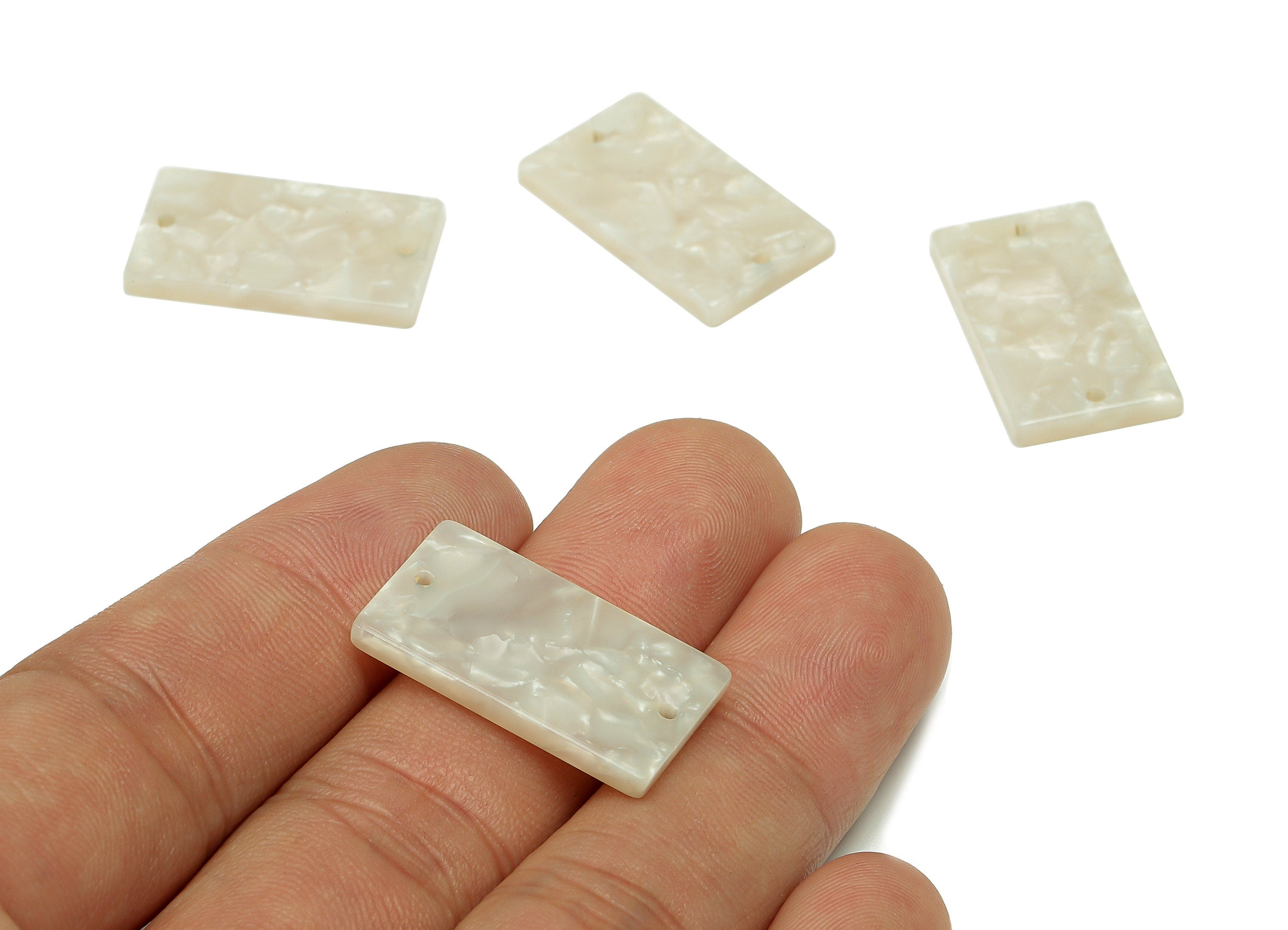 Acetate Rectangle Connectors Earring - Ivory Charm With 2 Holes - Acetate Rectangle Pendant - Color Code: A12 - 25.1x14.5x2.5mm -AC1803-A12 - DOMEDBAZAAR