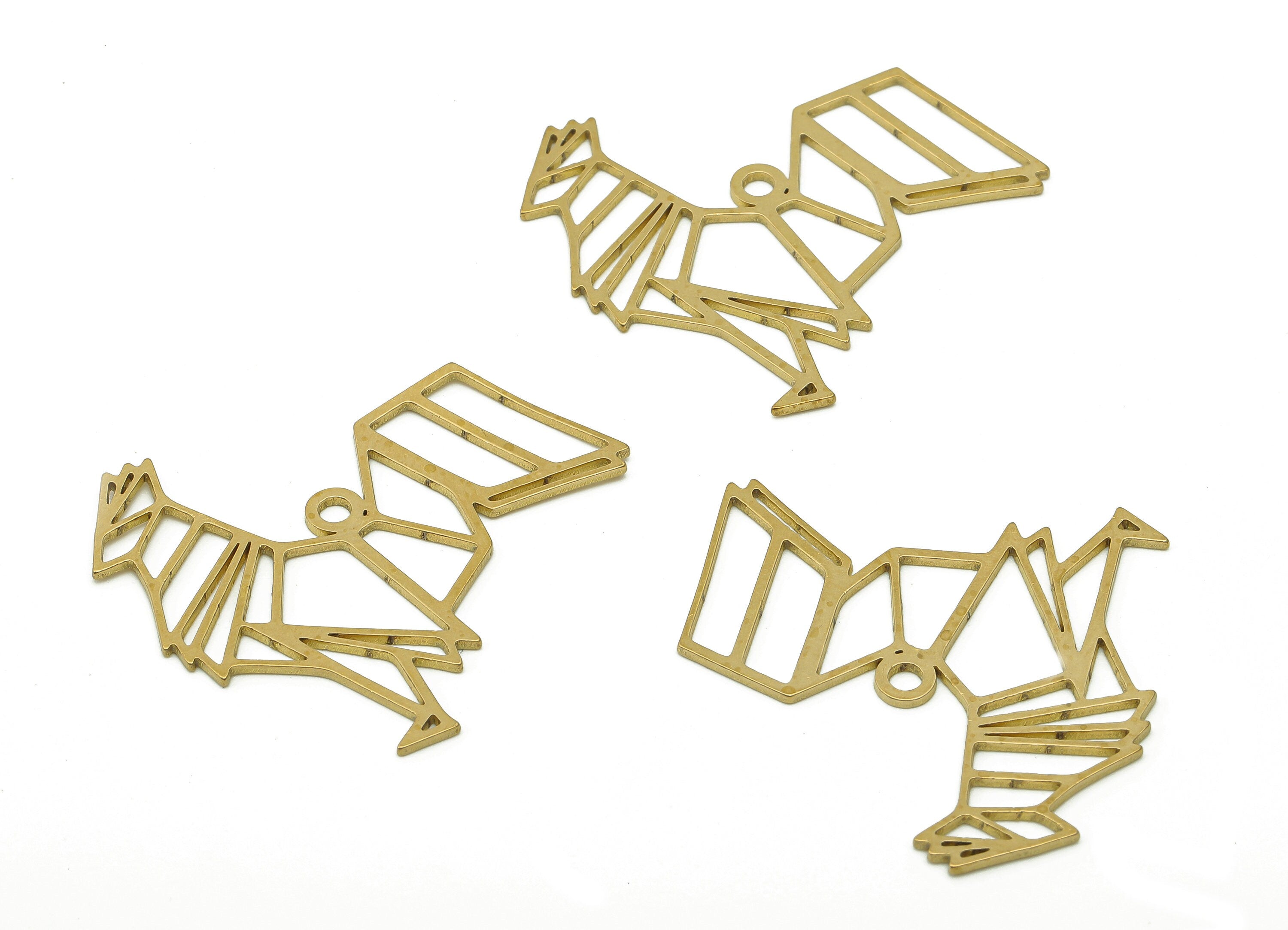Brass Rooster Earring Charms - Raw Brass Geometry Earring - Cock Pendant With Loop - Animal Charm For Necklace - 34.1x28.7x0.7mm - PPA6483 - DOMEDBAZAAR