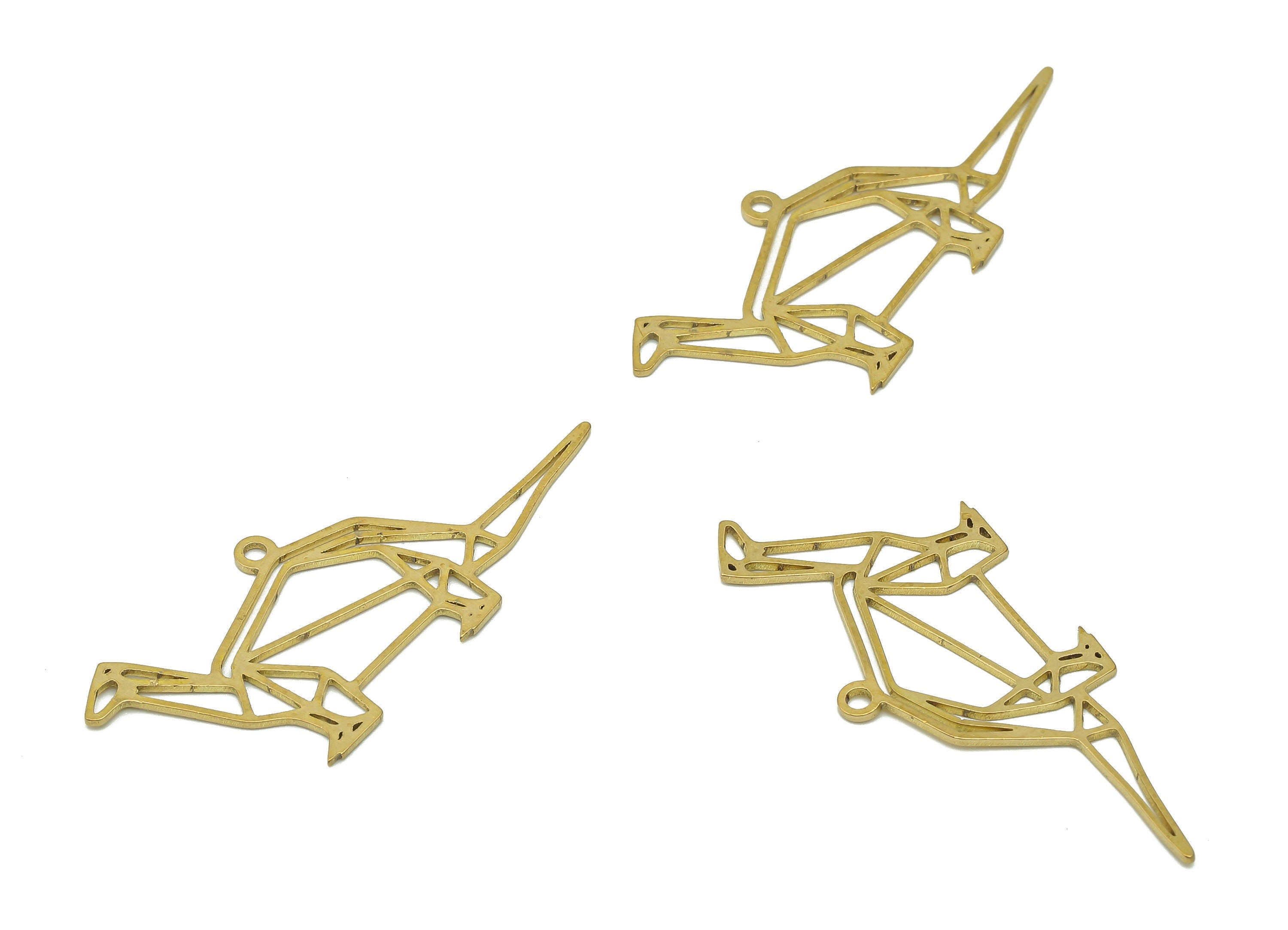 Brass Dinosaur Earring Charm - Raw Brass Geometry Earring - Hollow Pendant With Loop - Animal Charm For Necklace - 40.8x17.2x0.6mm -PPA6496 - DOMEDBAZAAR