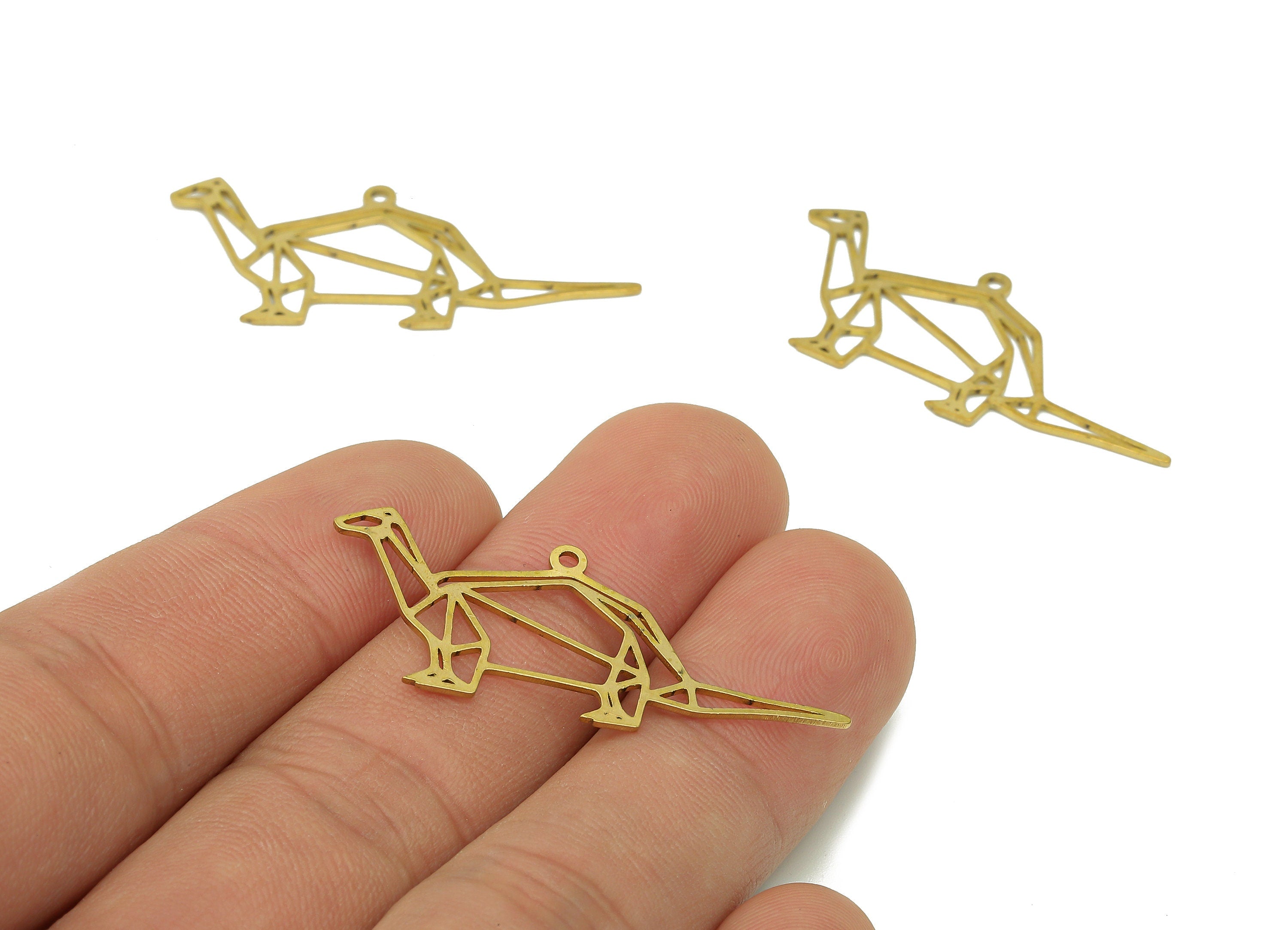 Brass Dinosaur Earring Charm - Raw Brass Geometry Earring - Hollow Pendant With Loop - Animal Charm For Necklace - 40.8x17.2x0.6mm -PPA6496 - DOMEDBAZAAR