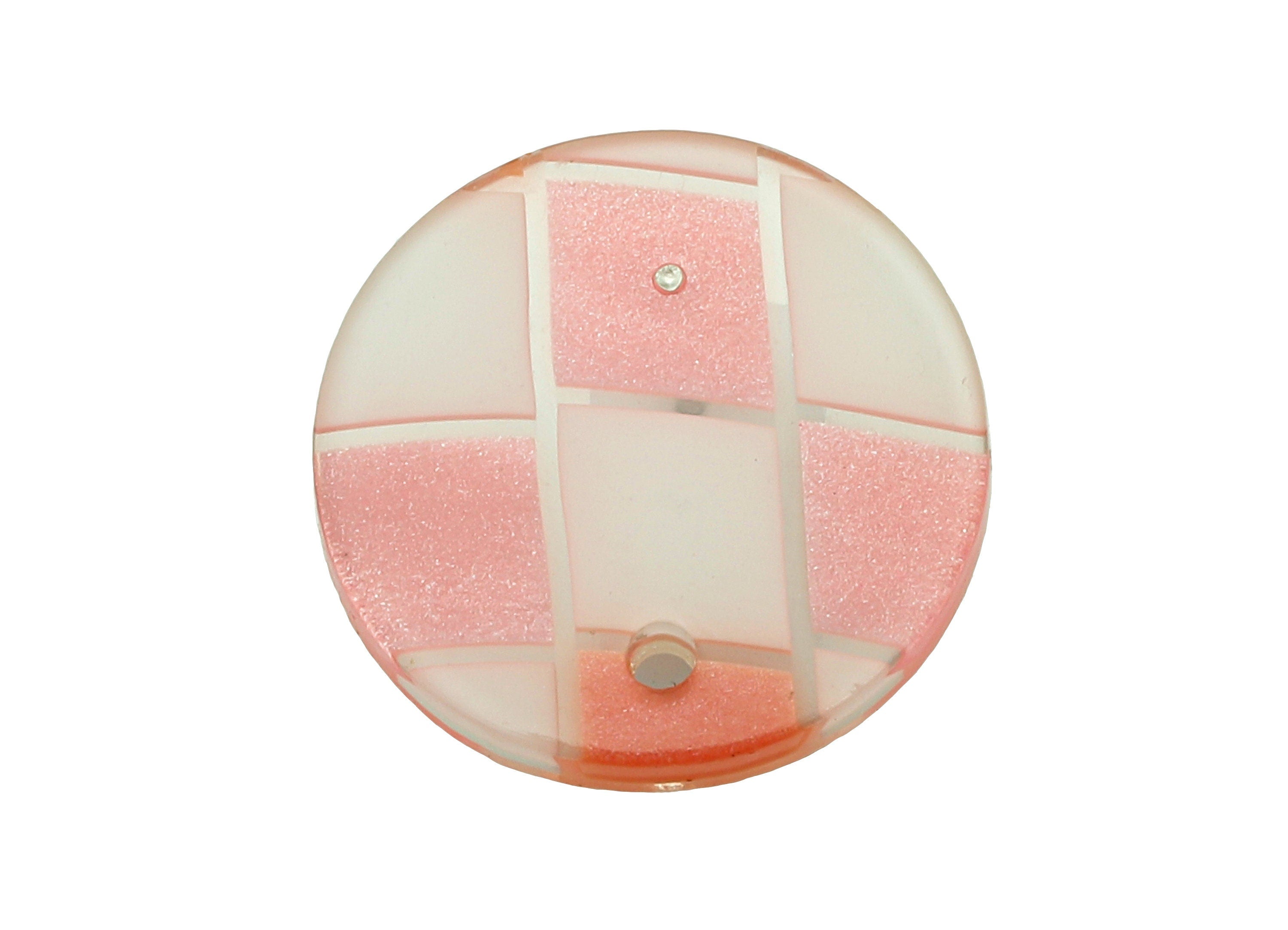 PVC Round Earring Post - Pink & White Checkered Stud Earring With Hole - 316 Stainless Steel - Color Code: A856 - 16x15.9x2.2mm -AC2530-A856 - DOMEDBAZAAR