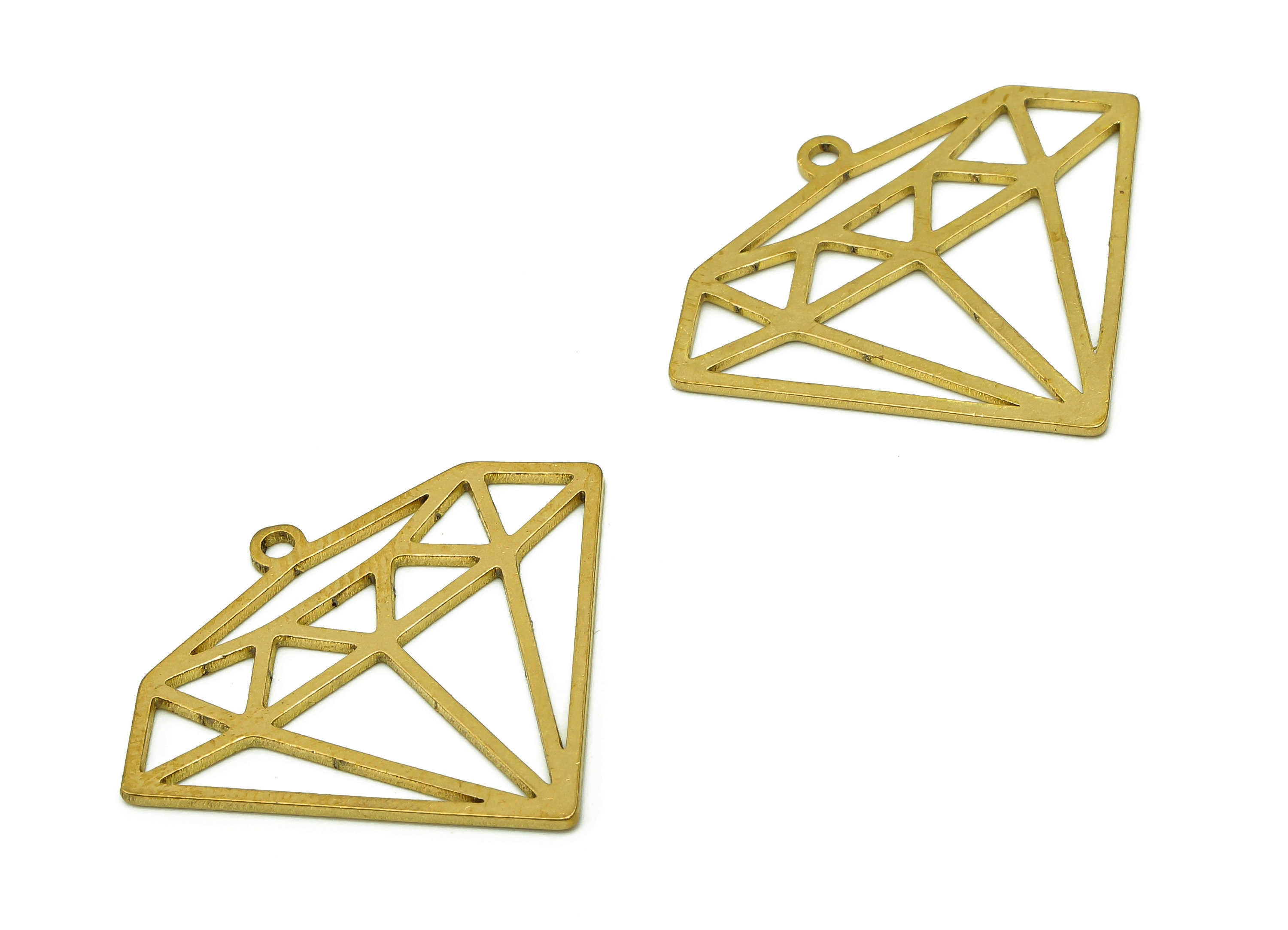 Brass Diamond Earring Charm - Raw Brass Geometry Cutout Earring - Hollow Pendant With Loop - Charm For Necklace - 29.8x25.3x0.7mm - PPA6511 - DOMEDBAZAAR
