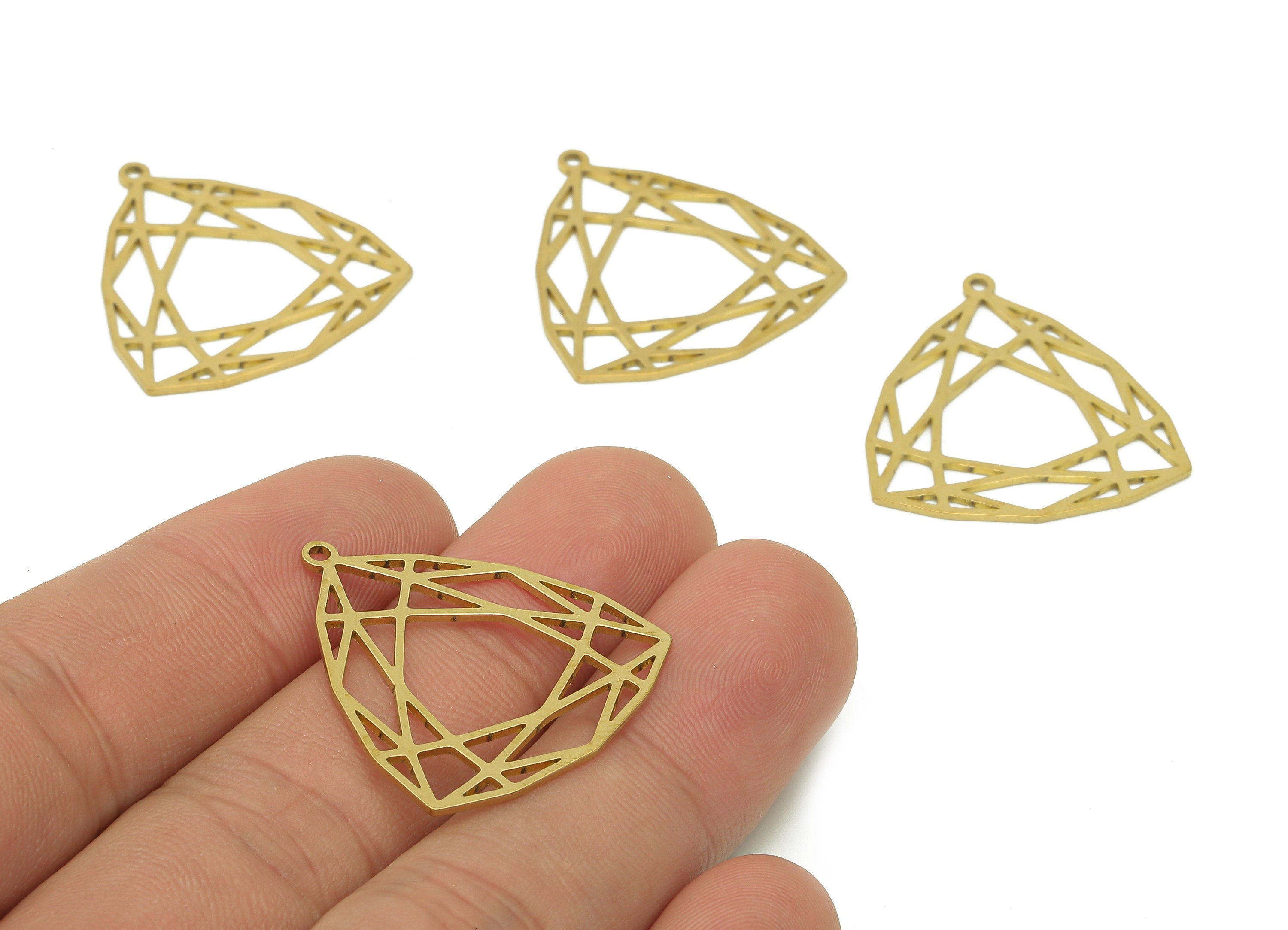 Brass Triangle Earring Charm - Raw Brass Shield Geometry Earring - Diamond Hollow Pendant With Loop - For Necklace - 29.7x26.6x0.7mm-PPA6514 - DOMEDBAZAAR