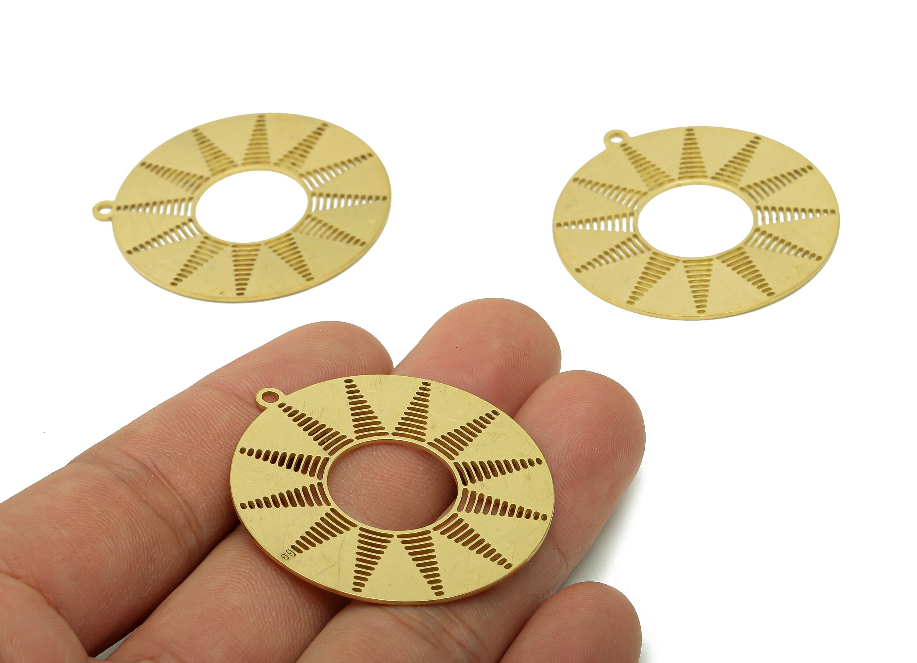 Brass Round Earring Charms - Raw Brass Circle Earring - Sun Pendant With Loop - Shine Charm For Necklace - 41.8x39x0.6mm - PPA6543 - DOMEDBAZAAR