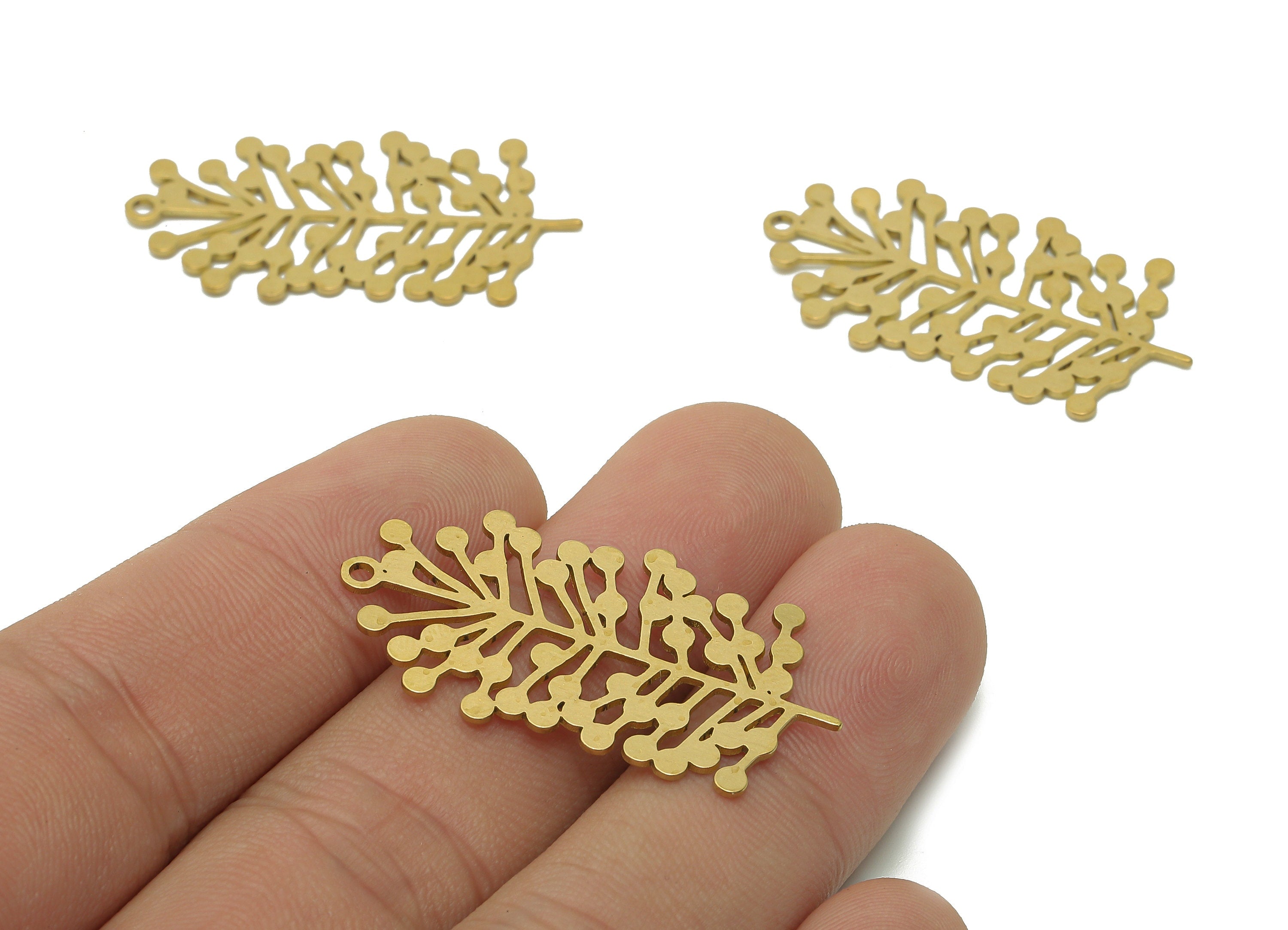 Brass Tree Earring Charm - Raw Brass Tree Earring - Pendant With Loop - Botanical Charm For Necklace - 36.8x19.6x0.7mm - PPA6545 - DOMEDBAZAAR