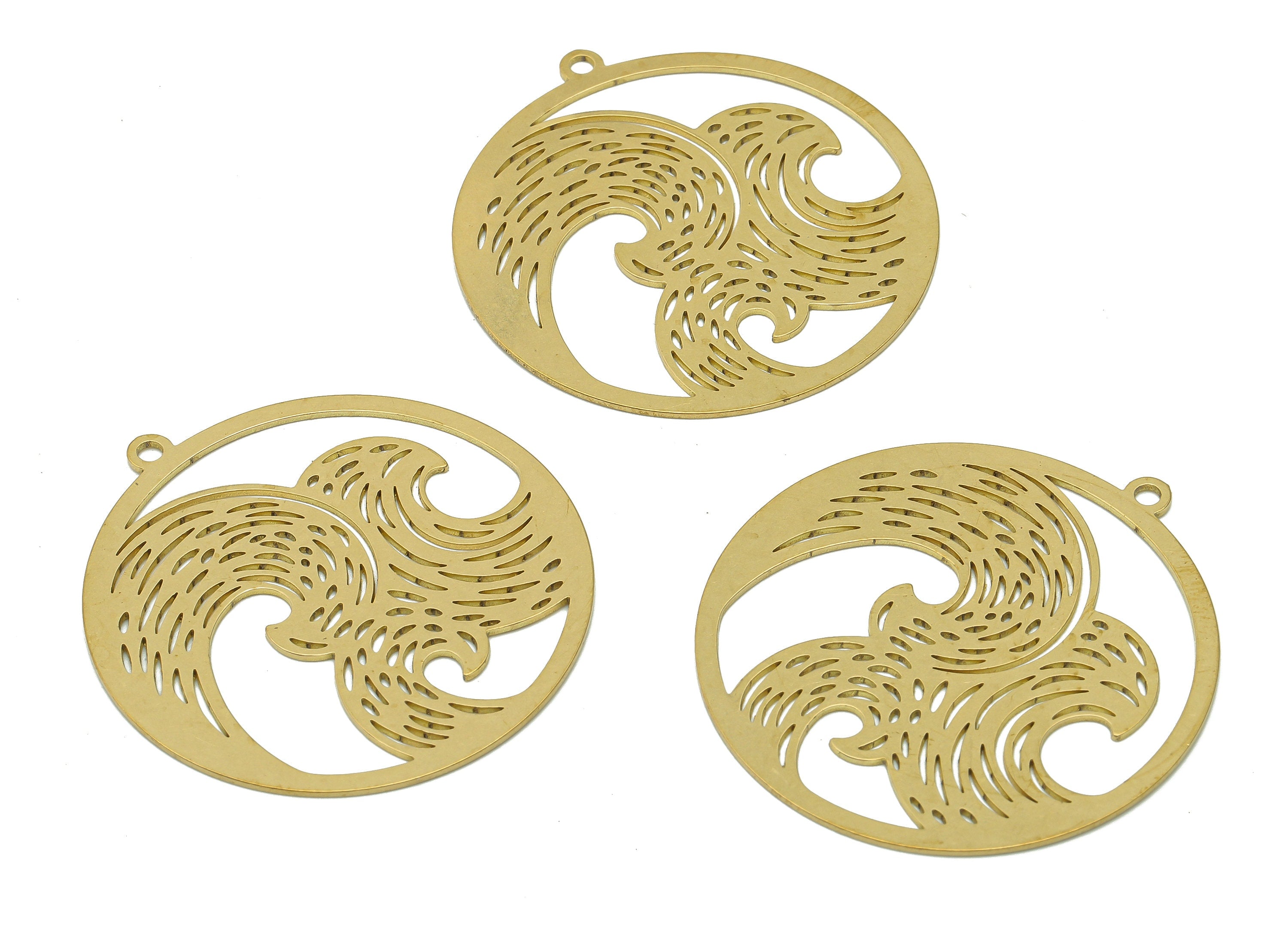 Brass Round Wave Earring Charms - Raw Brass Circle Cutout Earring - Wave Pendant With Loop - Charm For Necklace - 42.8x39.9x0.7mm - PPA6549 - DOMEDBAZAAR