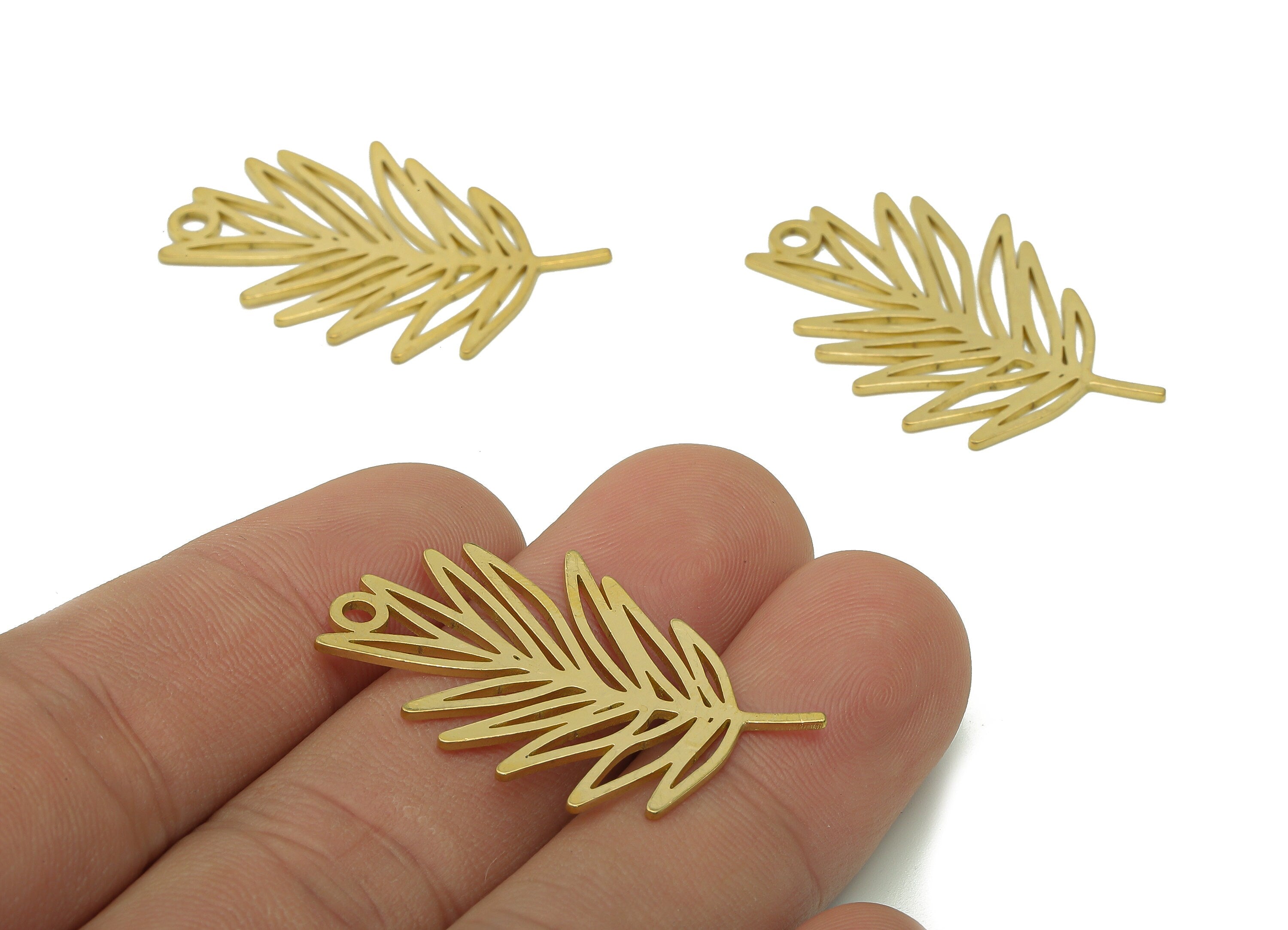 Brass White Willows Leaf Earring - Raw Brass Leaves Earring Charms - Pendant With Loop - Botanical Charm - 34.8x20.8x0.8mm - PPA6577 - DOMEDBAZAAR