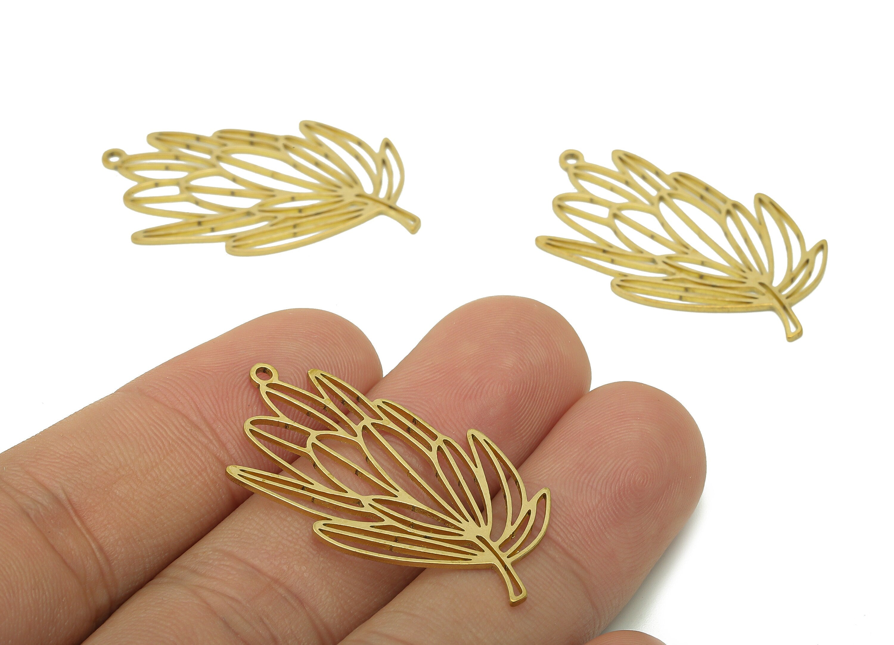 Brass Leaves Earring Charms - Raw Brass Plant Leaf Earring - Botanical Pendant With Loop - Wingleaves Charm - 37.8x21.6x0.8mm - PPA6580 - DOMEDBAZAAR