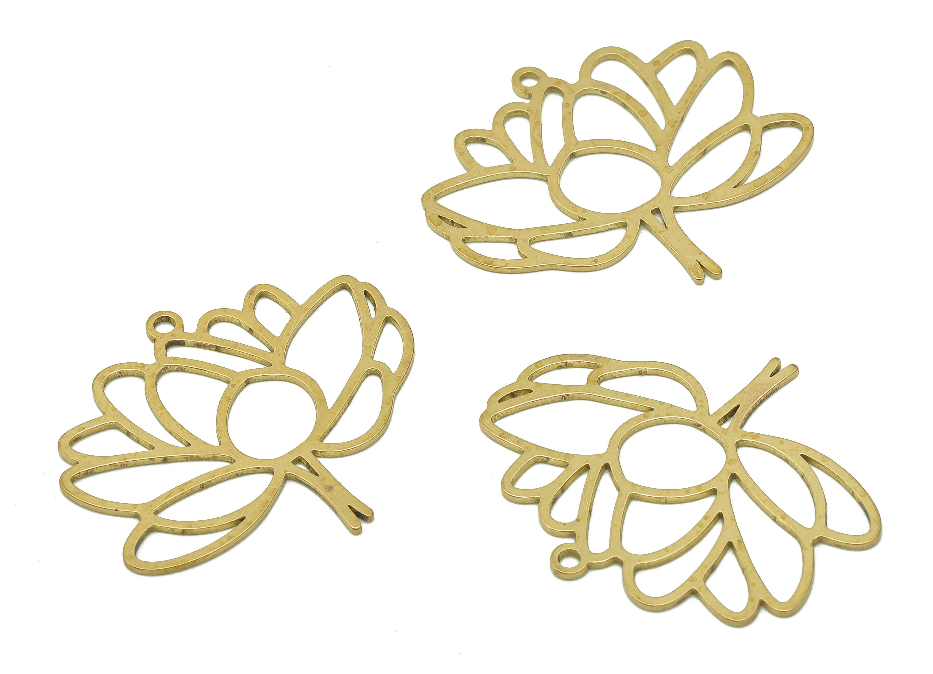 Brass Flower Earring Charms - Raw Brass Cutout Earring - Flower Pendant With Loop - Lotus Charm For Necklace - 31.3x25.2x0.7mm - PPA6586 - DOMEDBAZAAR