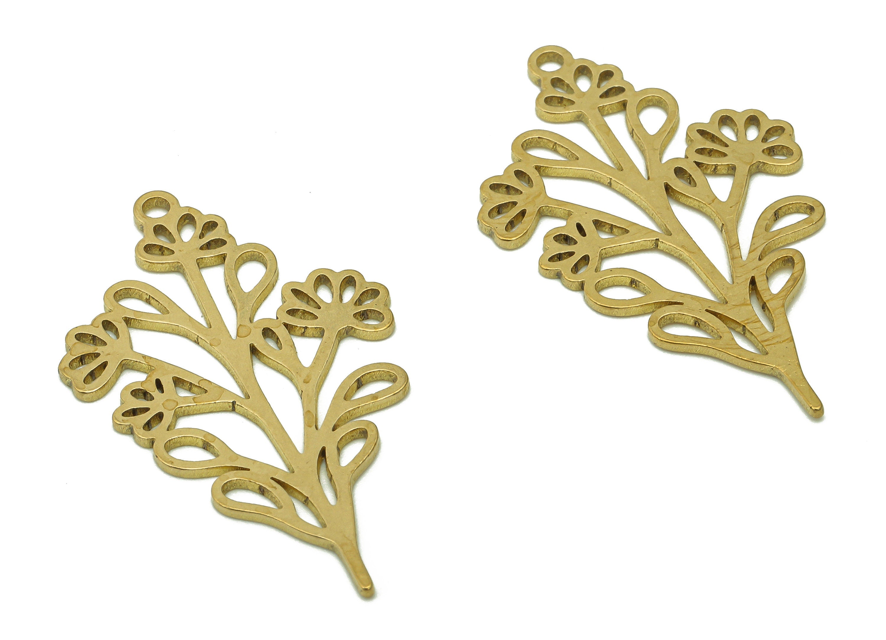 Brass Flower Earring Charms - Raw Brass Leaves Earring - Leaf Pendant With Loop - Botanical Charm For Necklace - 32.8x19.5x0.8mm - PPA6588 - DOMEDBAZAAR