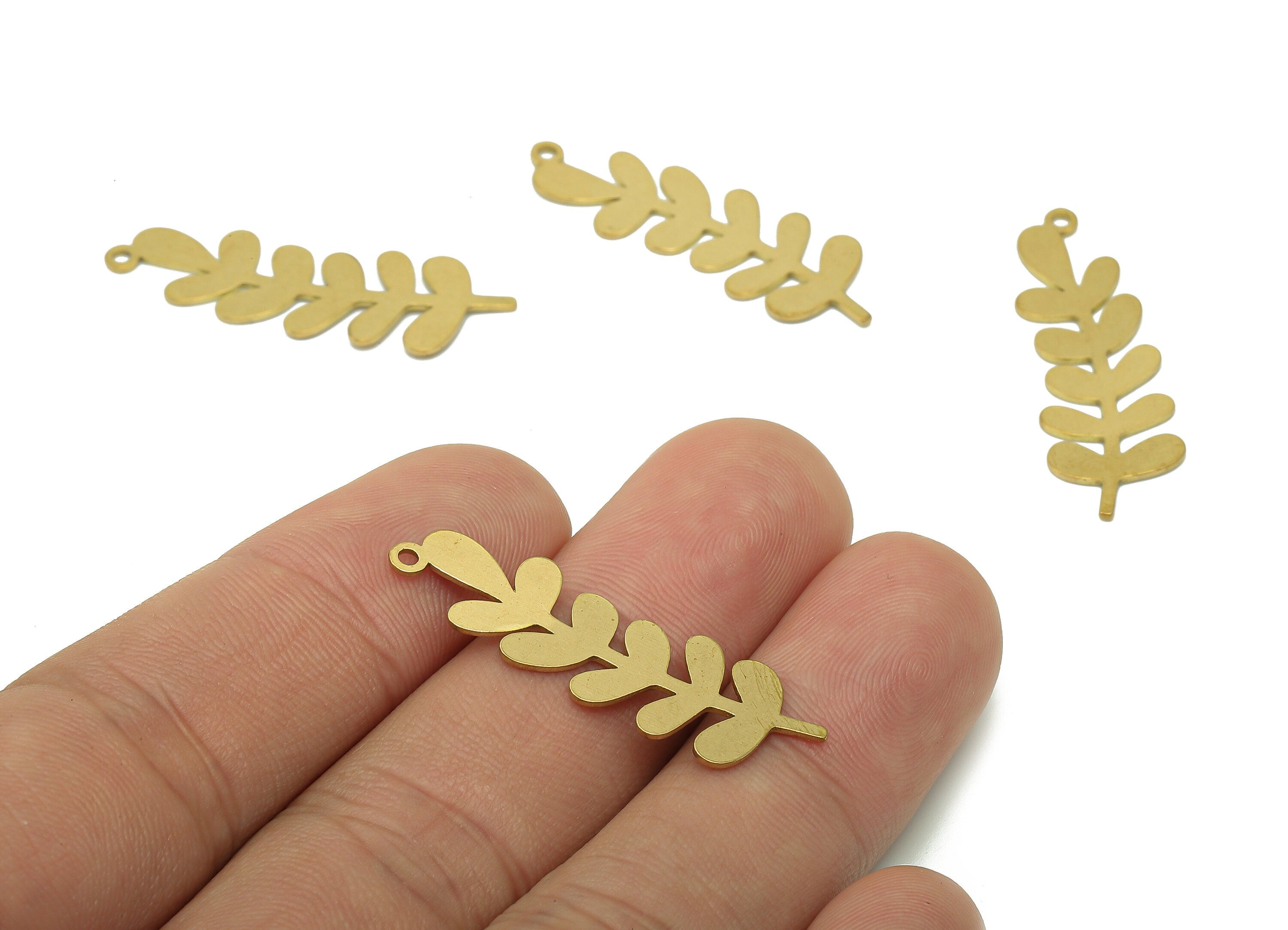 Brass Leaves Earring Charms - Raw Brass Plant Cutout Earring - Botanical Pendant With Loop - Leaf Branch Charm - 34.9x11.1x0.6mm - PPA6592 - DOMEDBAZAAR
