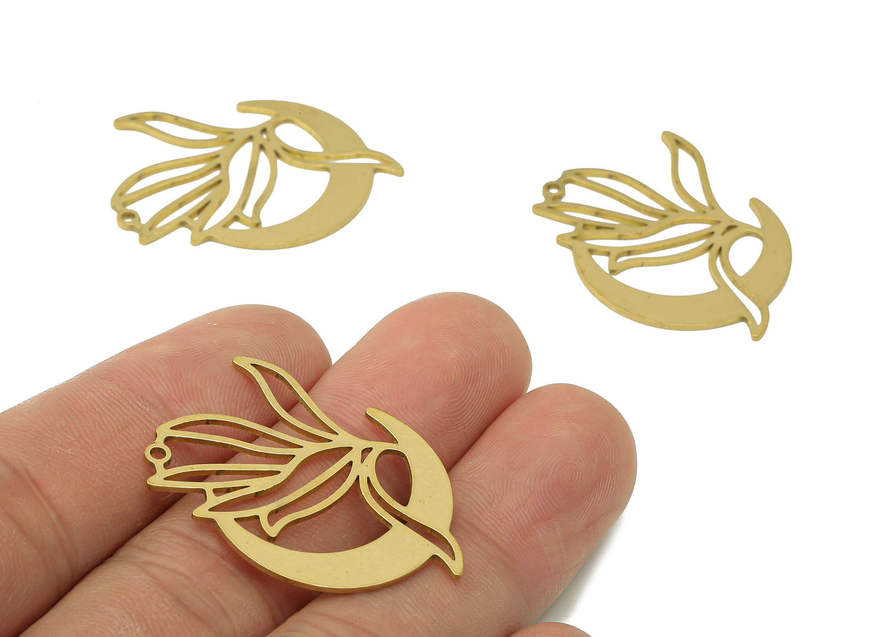 Brass Crescent Flower Pendant - Raw Brass The Moon Earring Charm - Earring With Loop - Moon Charm For Necklace - 33.9x24.7x0.8mm - PPA6619 - DOMEDBAZAAR