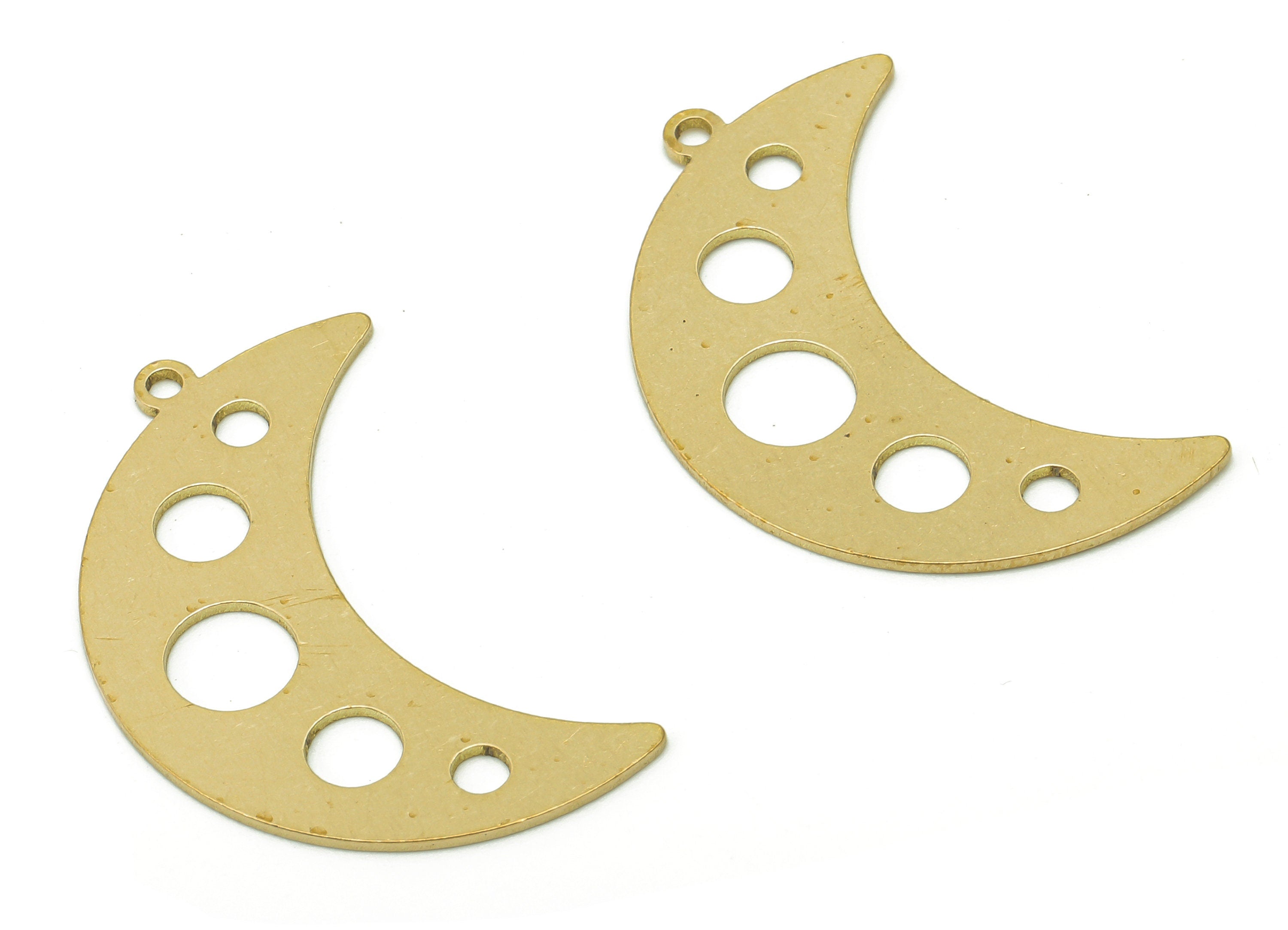 Brass Crescent Earring Charm - Raw Brass Moon Pendant - Round Hollow Earring With Loop - Circle Charm For Necklace - 32x11.8x0.7mm - PPA6639 - DOMEDBAZAAR
