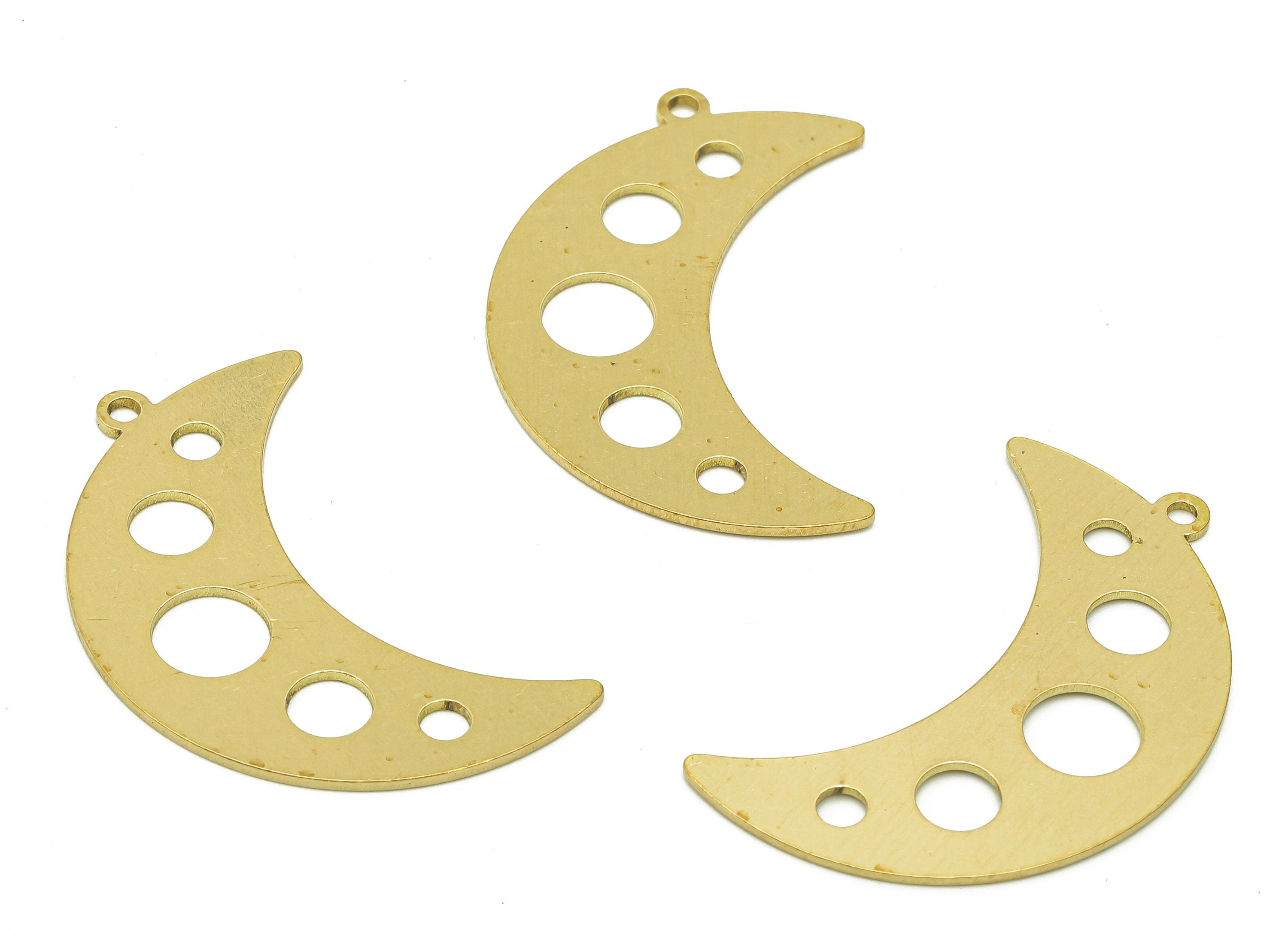 Brass Crescent Earring Charm - Raw Brass Moon Pendant - Round Hollow Earring With Loop - Circle Charm For Necklace - 32x11.8x0.7mm - PPA6639 - DOMEDBAZAAR