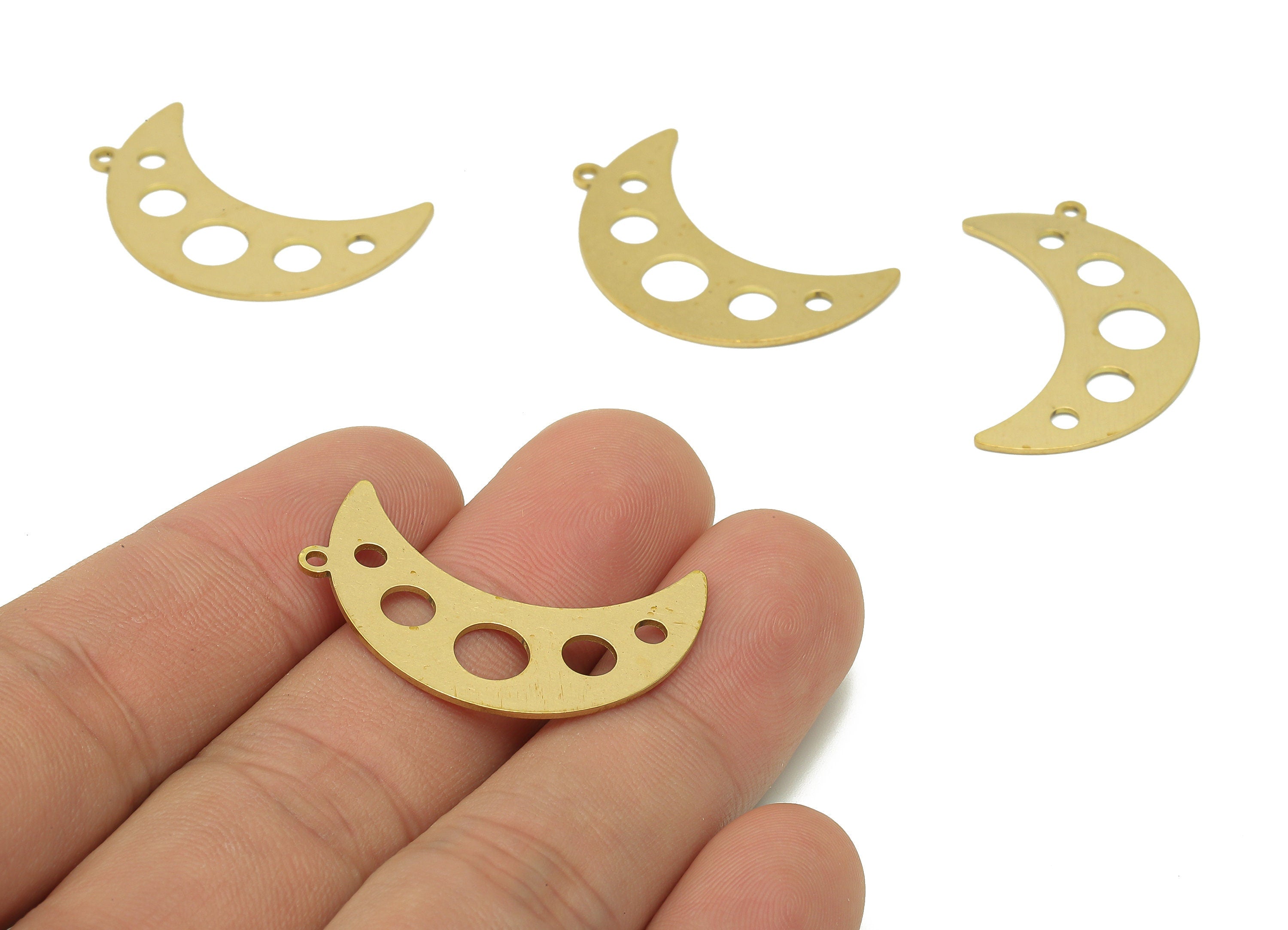 Brass Crescent Earring Charm - Raw Brass Moon Pendant - Round Hollow Earring With Loop - Circle Charm For Necklace - 32x11.8x0.7mm - PPA6639 - DOMEDBAZAAR