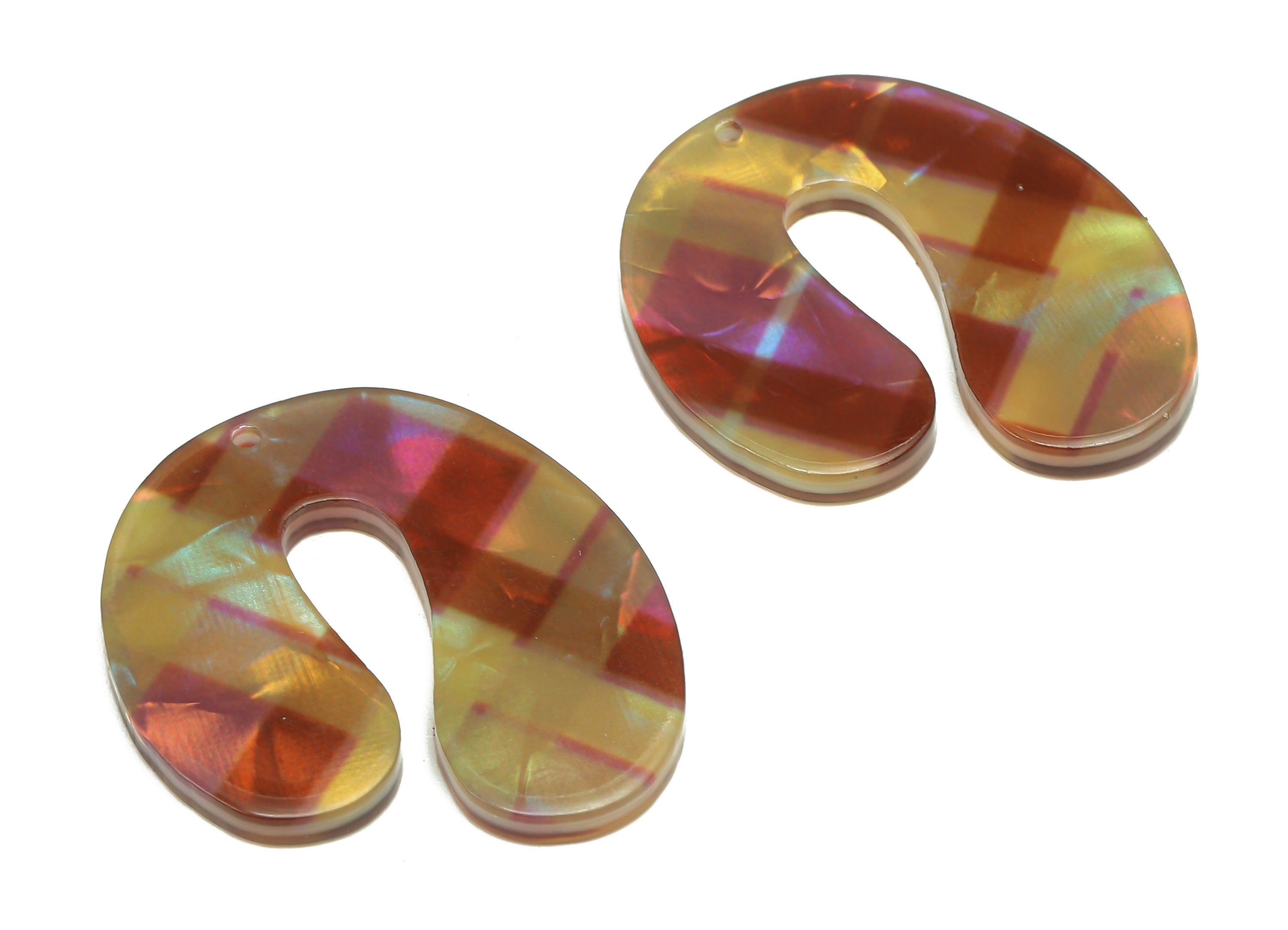 PVC U Checkered Print Earring Charm - PVC U Pendant With Hole - Earring Findings - Color Code: A861 - 32.23x28.88x2.55mm - AC2537-A861 - DOMEDBAZAAR