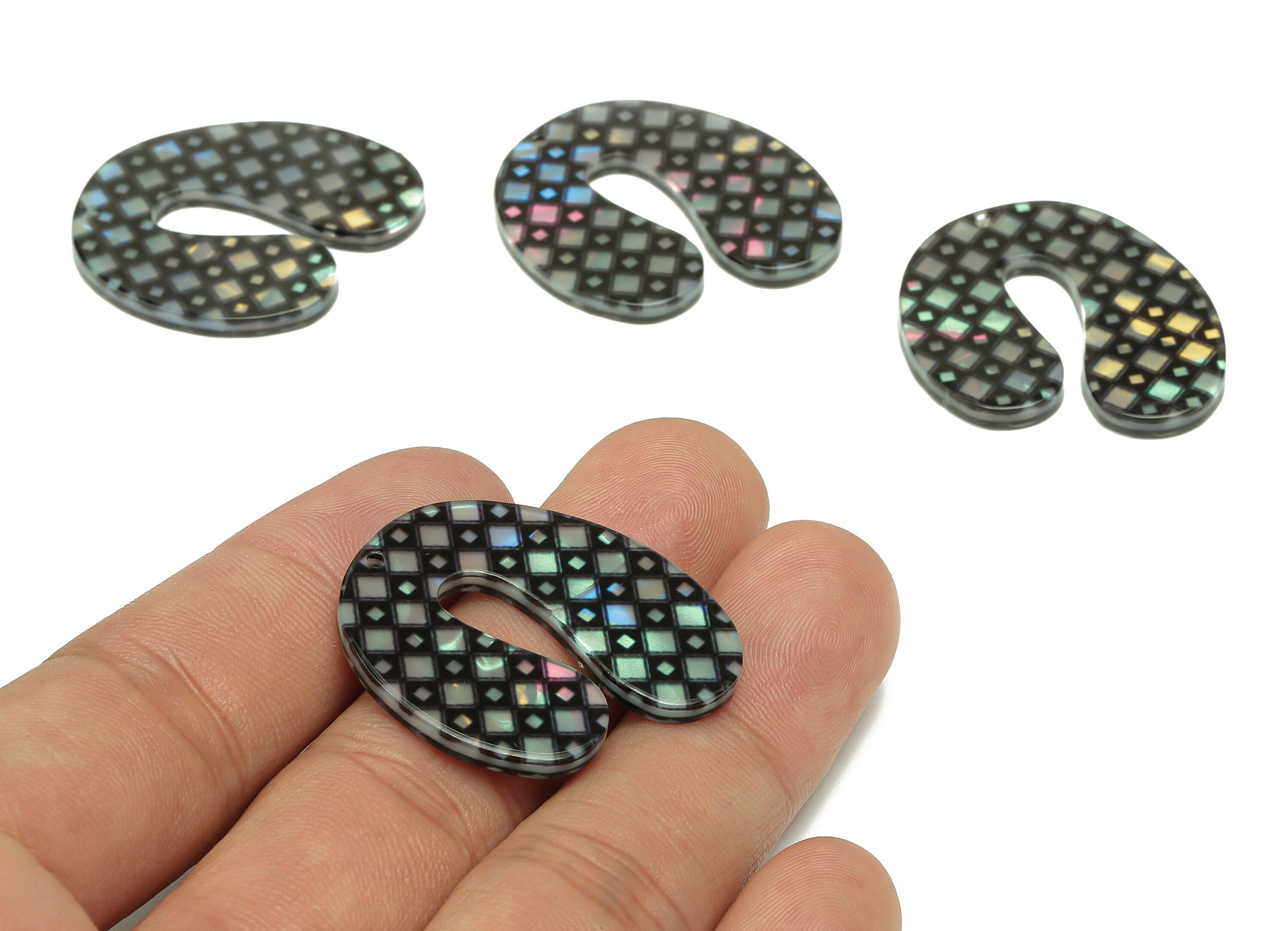 PVC U Black Rhombus Earring Charm - PVC U Diamond Pendant With Hole - Earring Findings - Color Code: A863 - 32.8x28.7x2.4mm - AC2537-A863 - DOMEDBAZAAR