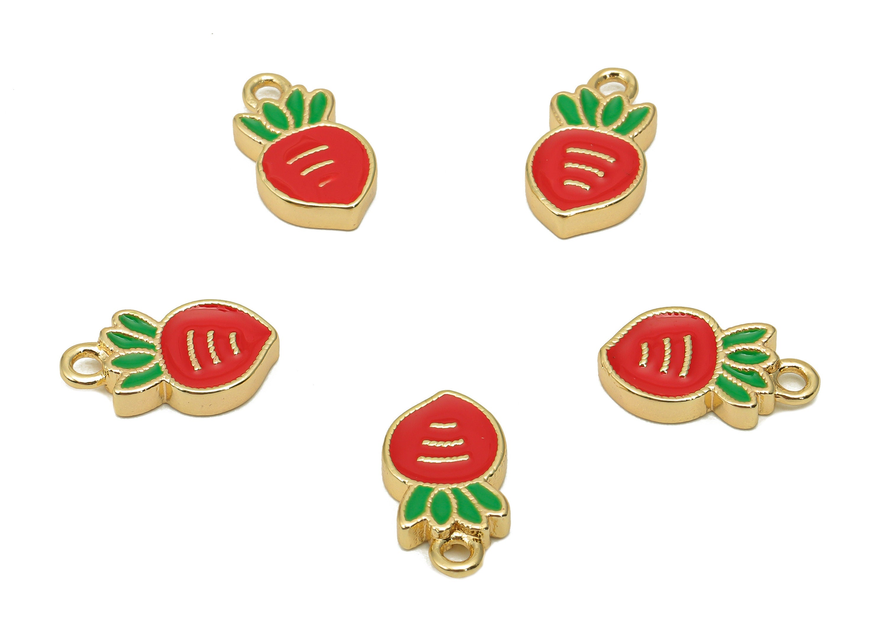 Brass Red Mini Carrot Pendant - Thick Enamel Vegetable Earring - Tiny Carrot Charm With Loop - 18K Real Gold Plating -13.3x7.5x2.3mm-RGP5665 - DOMEDBAZAAR