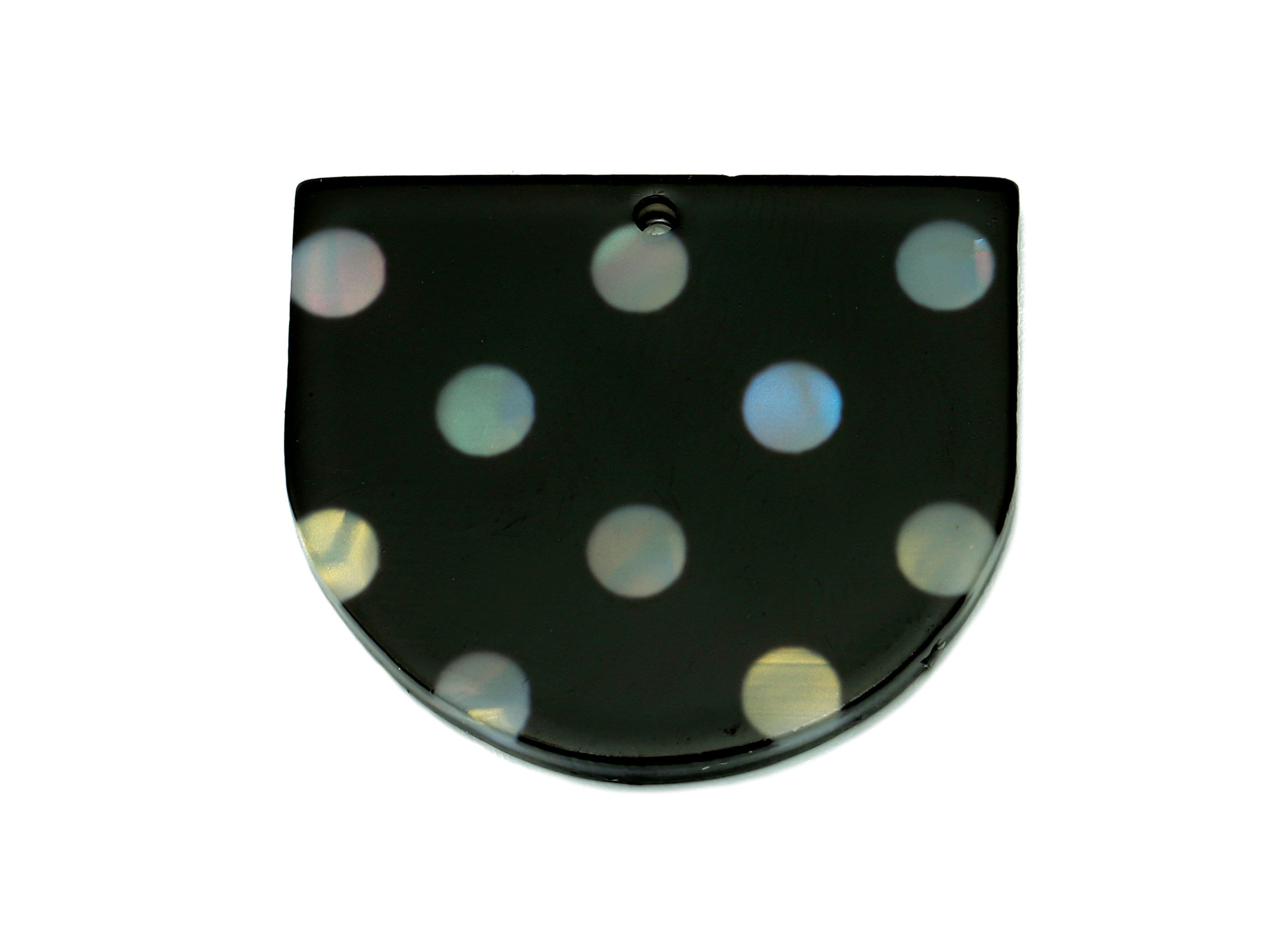 PVC Black Domed Earring Charm - Domed Polka Dot Pendant With Hole - Earring Findings - Color Code: A869 - 24.8x28.4x2.4mm - AC2542-A869 - DOMEDBAZAAR