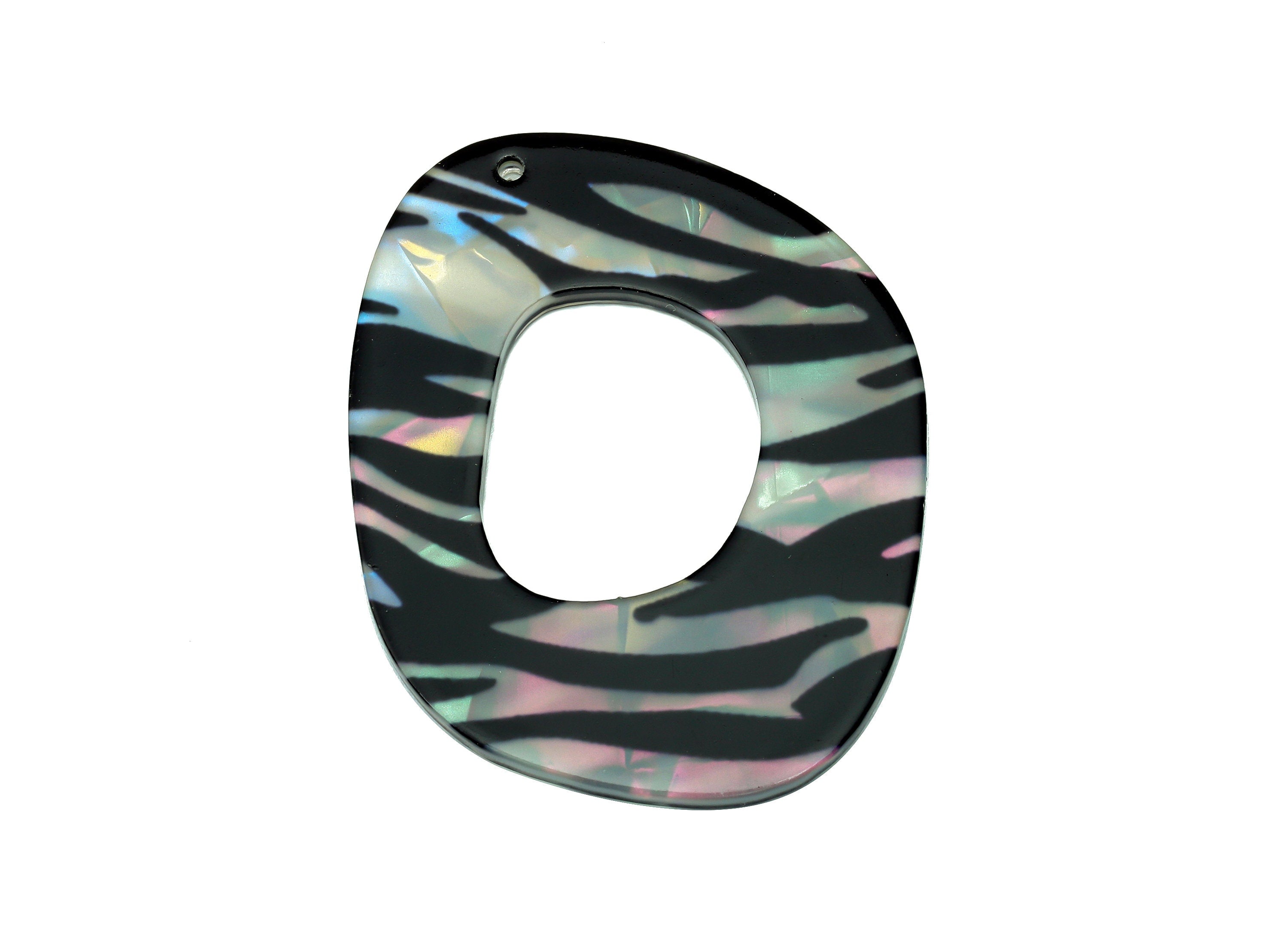 PVC Black Oval Square Circle Earring Charm - Zebra Print Hollow Circle Pendant - Charm With Hole - Color Code: A871 - 39x27x3mm -AC2543-A871 - DOMEDBAZAAR