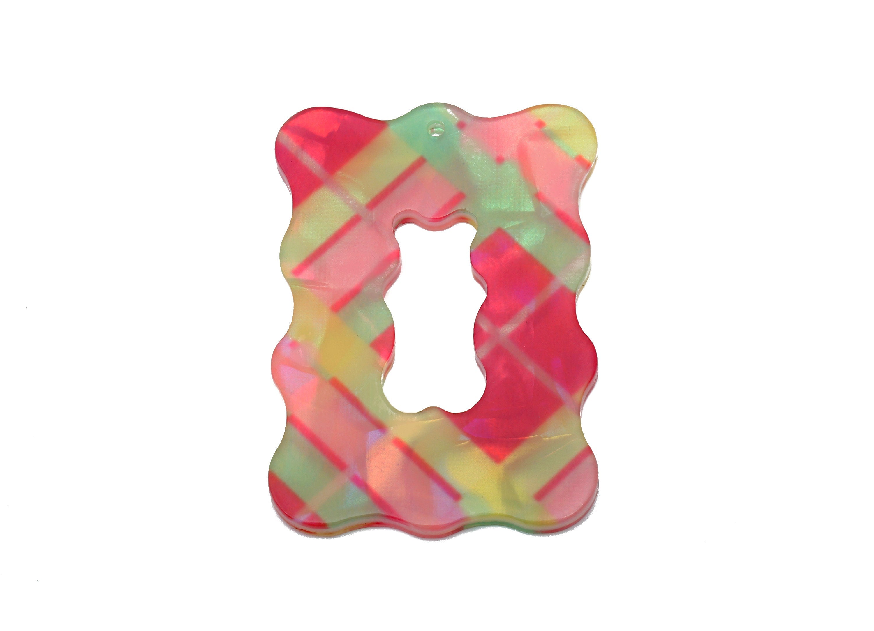 PVC Wave Rectangle Earring Charm - Rainbow Color Hollow Wave Rectangle Pendant - Charm With Hole - Color Code: A872 - 40x28x3mm -AC2544-A872 - DOMEDBAZAAR