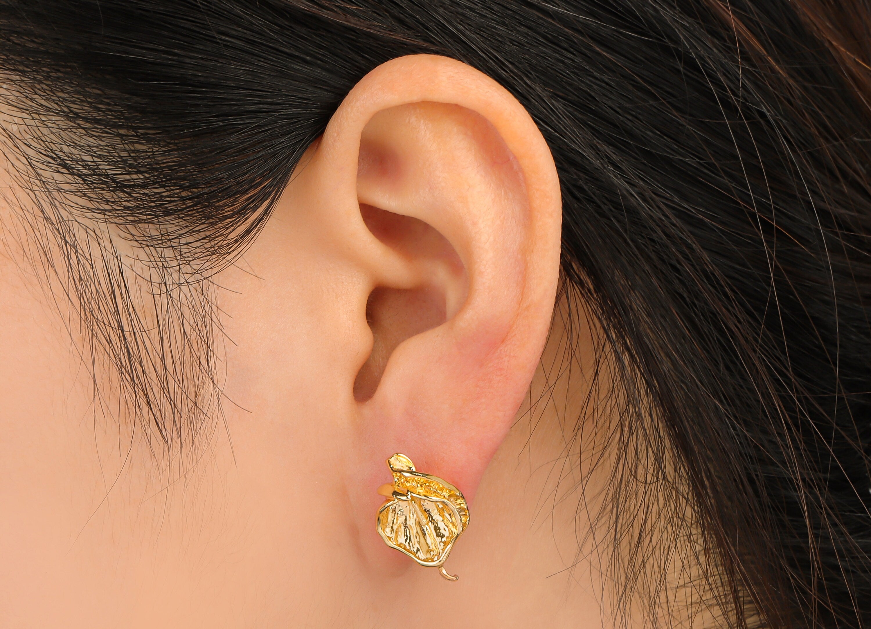 18K Real Gold Plated Brass - Post Stud With Shell Shape Head - Earring Stud With Hook - Jewelry Supplies - 18x12.5x5.41mm - RGP1016 - DOMEDBAZAAR