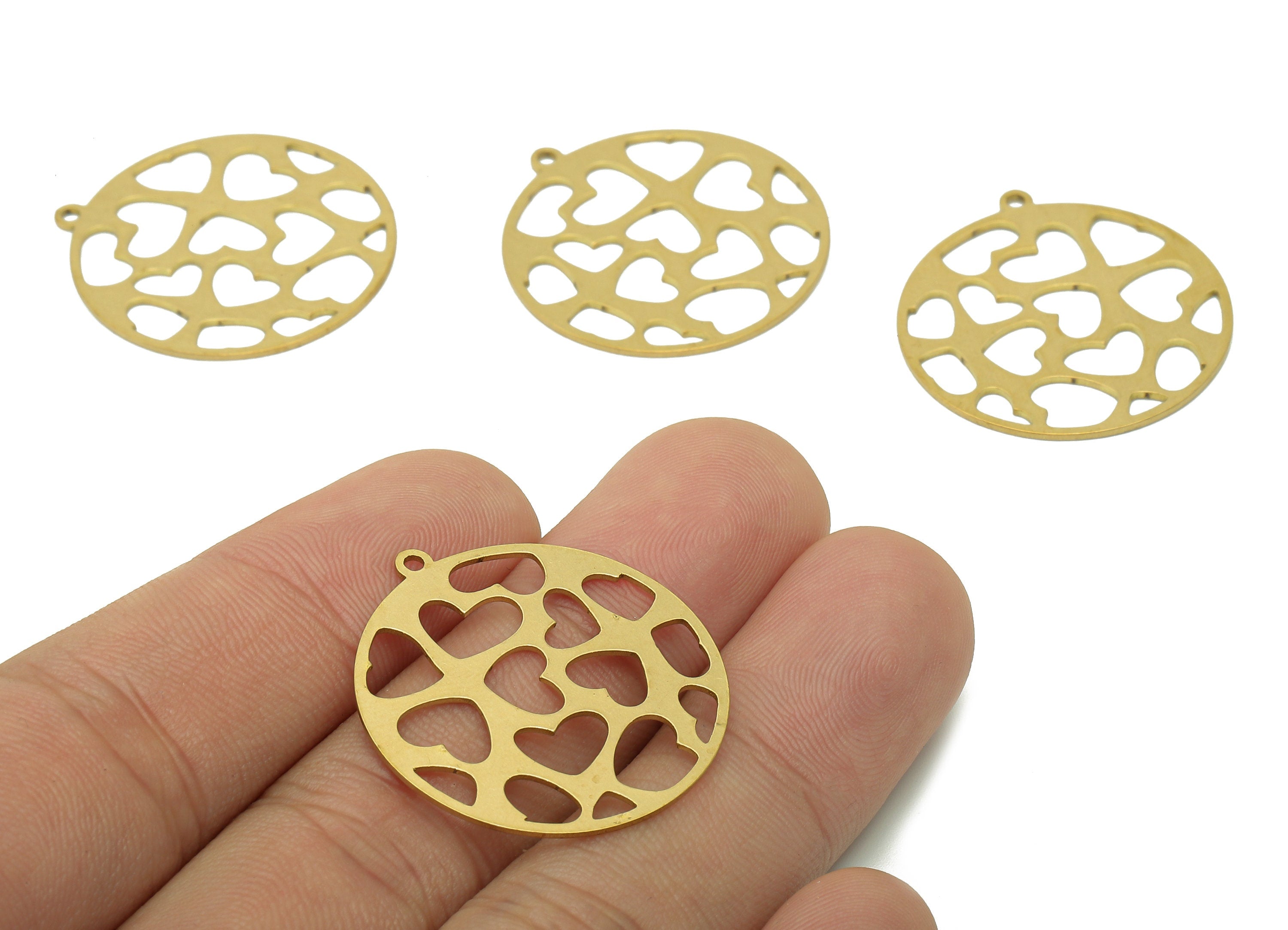 Brass Round Heart Earring Charm - Raw Brass Heart Cutout Earring - Pendant With Loop - Circle Charm For Necklace - 29.9x27.6x0.7mm - PPA6547 - DOMEDBAZAAR