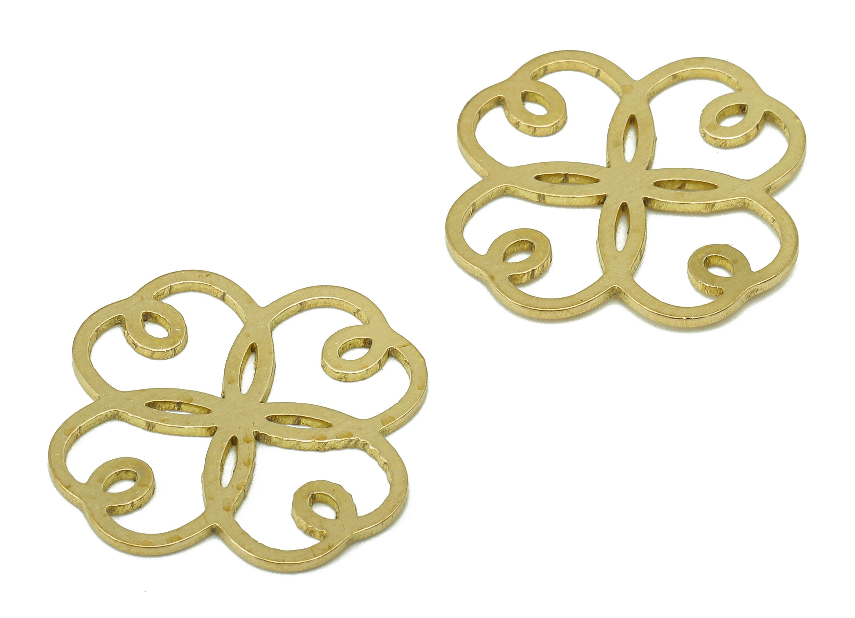 Brass Four-Leaf Clover Earring Charm - Raw Brass Leaves Heart Earring - Leaf Pendant - Clover Charm For Necklace - 19.9x18.3x0.7mm - PPZ0207 - DOMEDBAZAAR