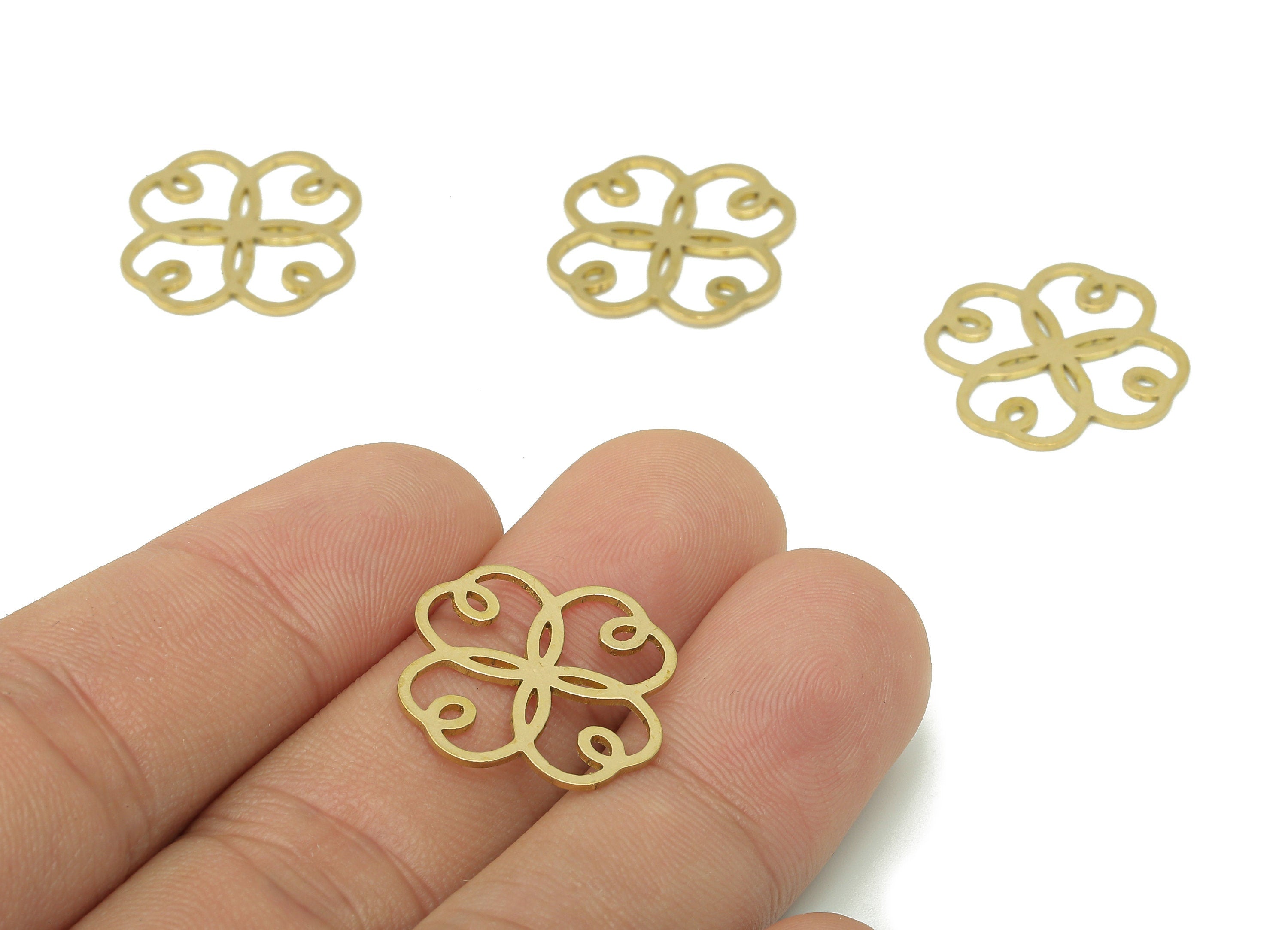 Brass Four-Leaf Clover Earring Charm - Raw Brass Leaves Heart Earring - Leaf Pendant - Clover Charm For Necklace - 19.9x18.3x0.7mm - PPZ0207 - DOMEDBAZAAR