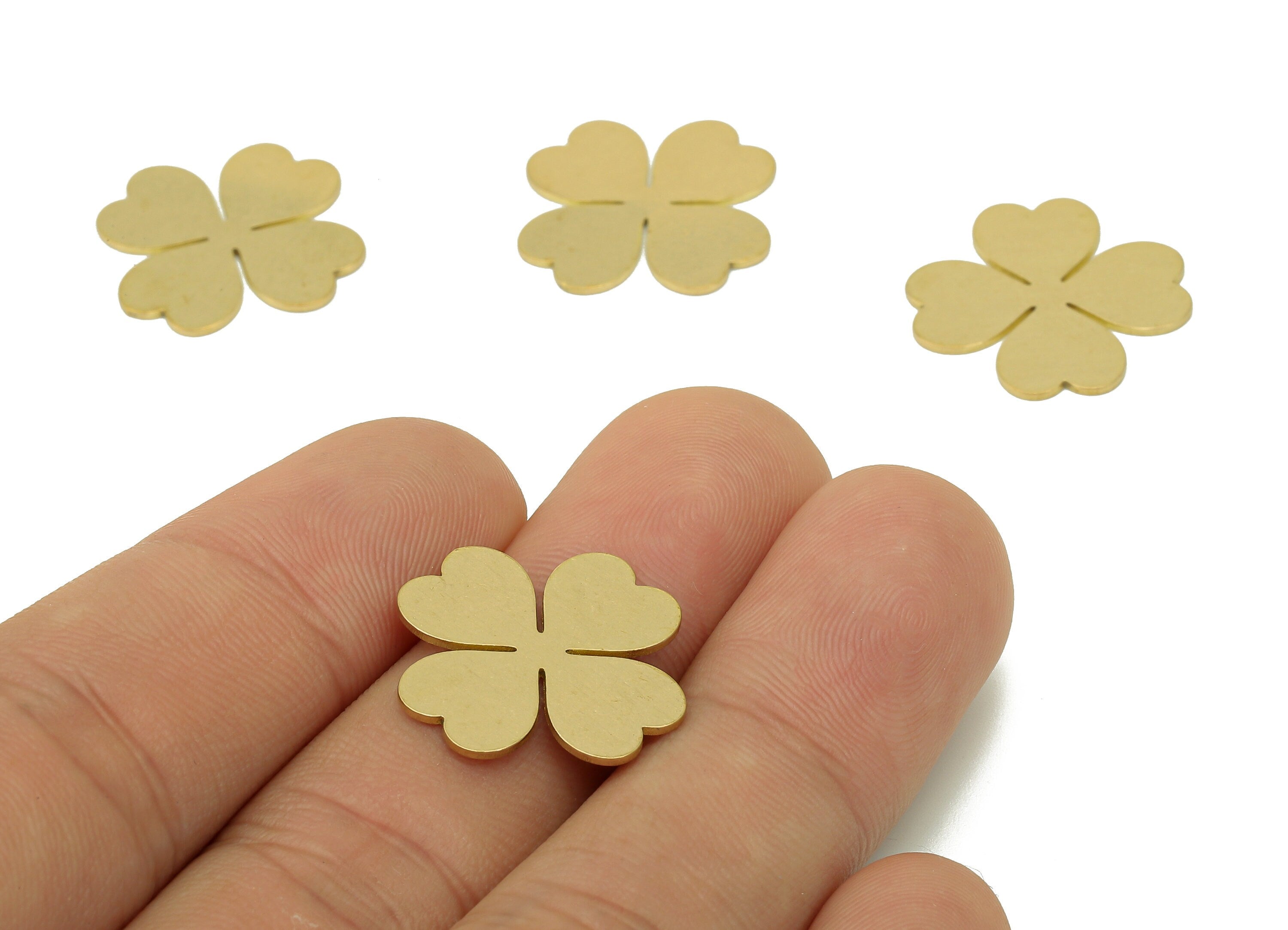 Brass Four-Leaf Clover Earring Charm - Raw Brass Leaves Charm - Leaf Charm - Clover Charm For Necklace - 19.8x18.1x0.7mm - PPZ0208 - DOMEDBAZAAR