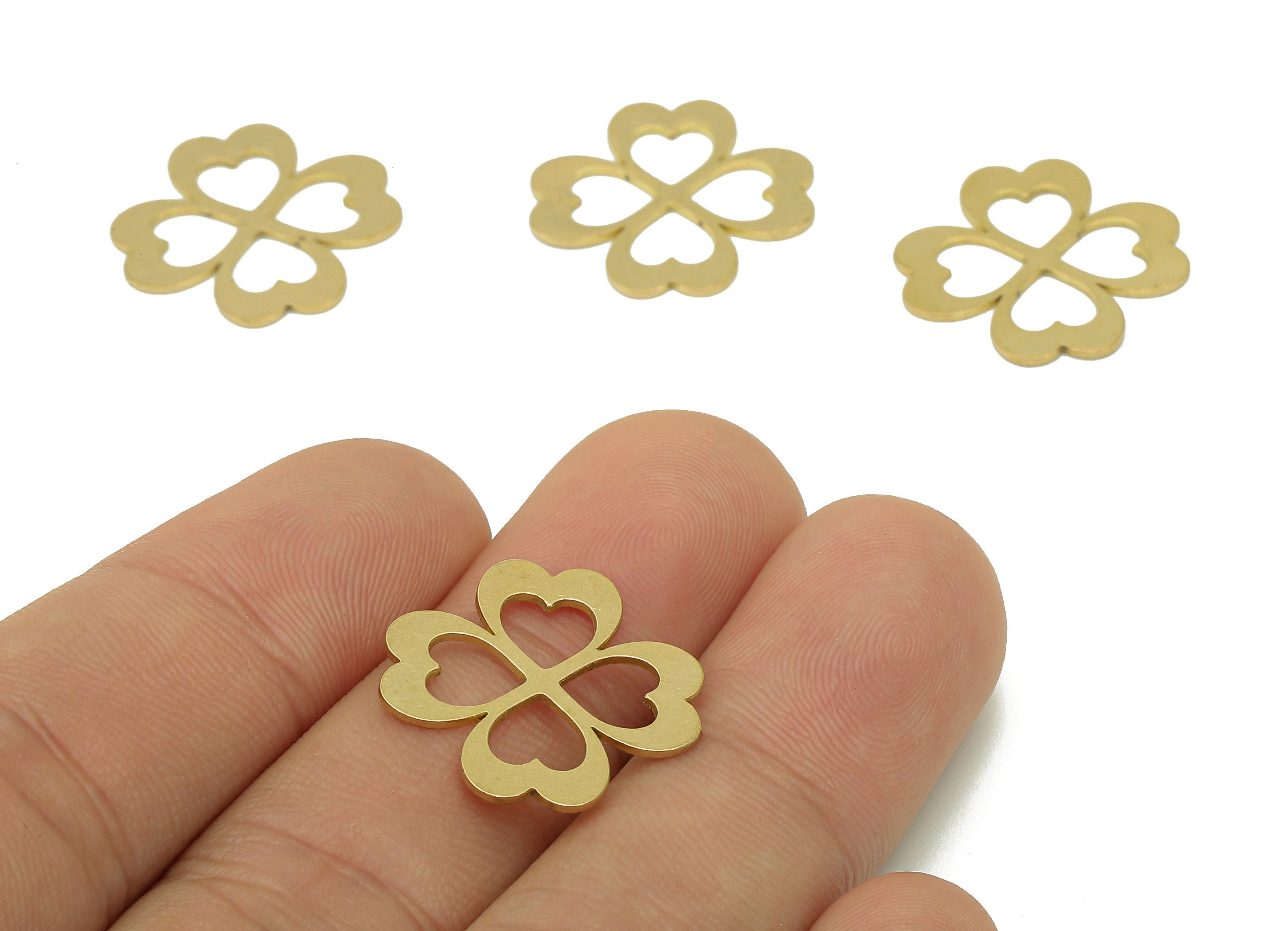 Brass Four-Leaf Clover Earring Charm - Raw Brass Leaves Heart Earring - Leaf Pendant - Clover Charm For Necklace - 19.8x18.2x0.6mm - PPZ0209 - DOMEDBAZAAR