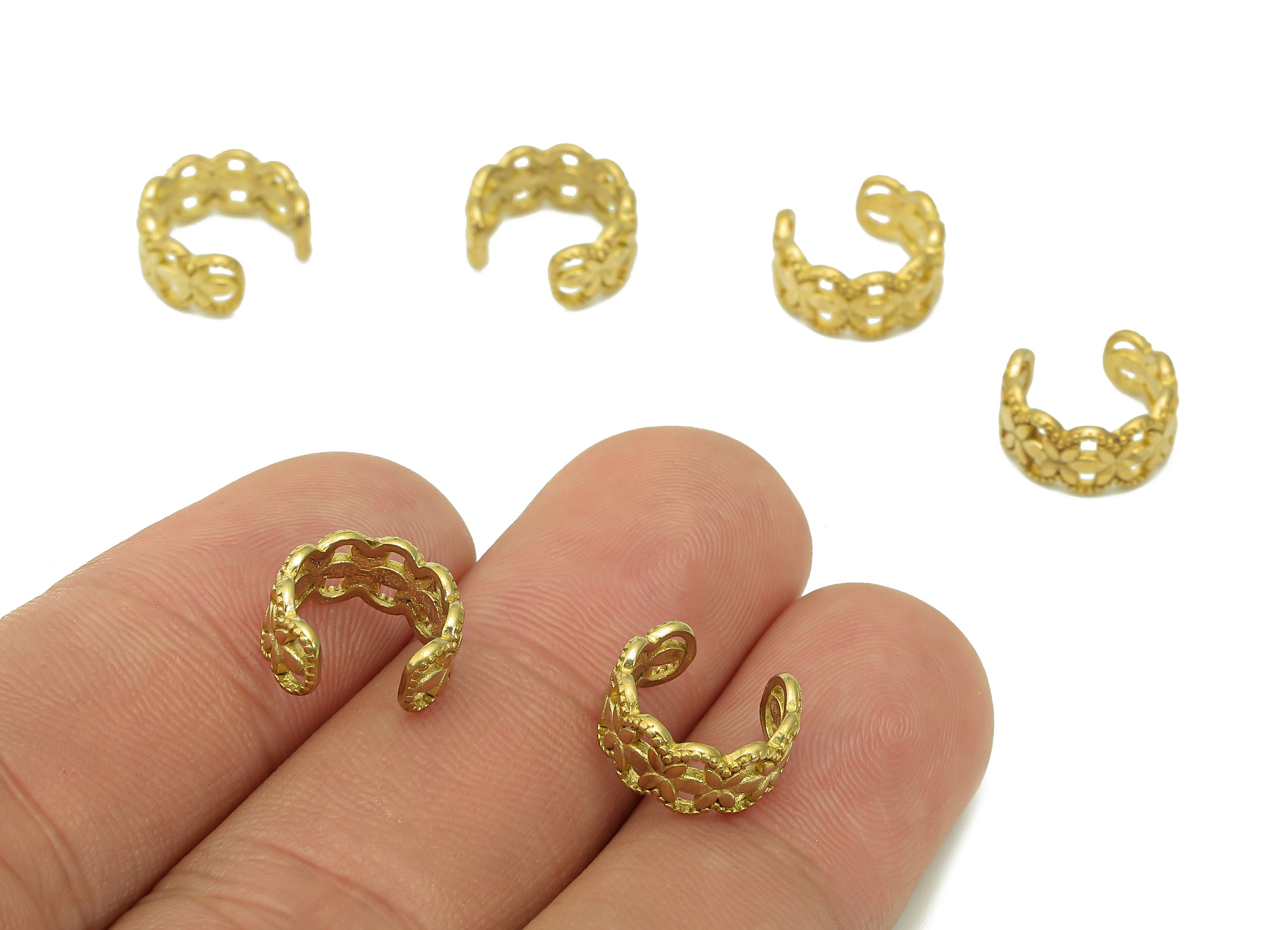 Brass Flower Open Round Ring - Raw Brass Circle Cuff Ear - Hoop Hollow Ear Clip - Wide C Earring Cuff - Ear Cuff - 11.44x10.6x1.1mm - PP8087 - DOMEDBAZAAR