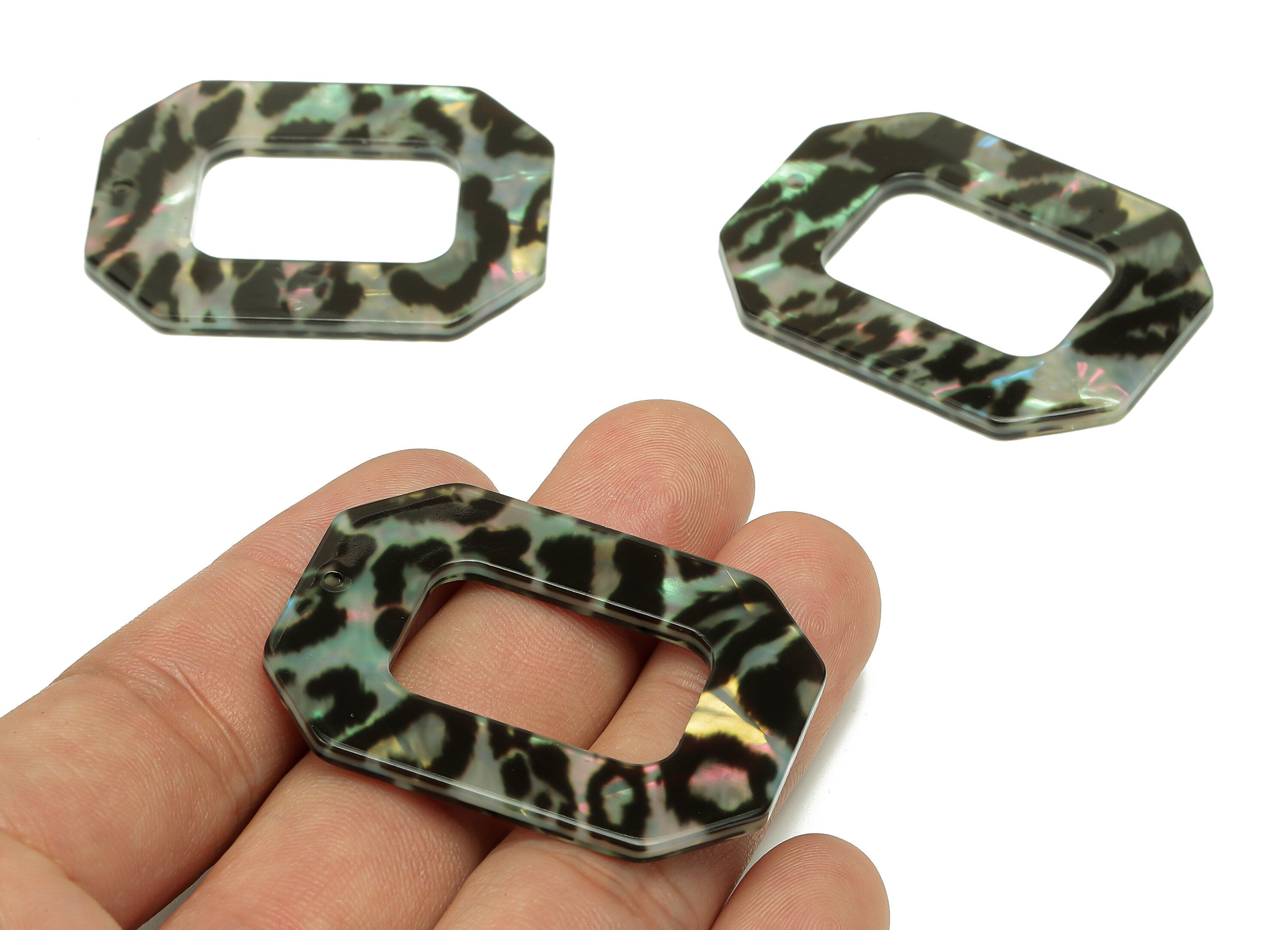 PVC Black Rectangle Earring Charm - Tortoise Shell Hollow Rectangle Pendant - Charm With Hole - Color Code: A874 - 45x35x2.4mm - AC2545-A874 - DOMEDBAZAAR